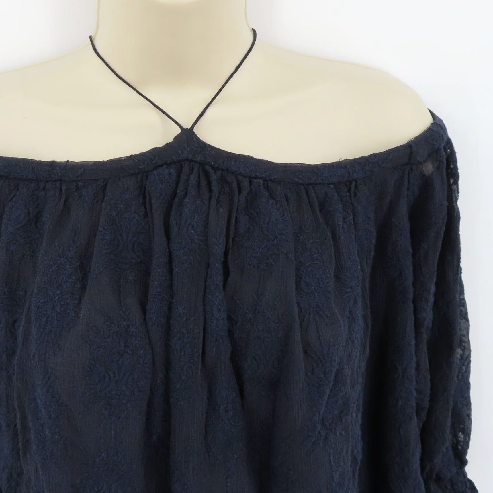 Rebecca Taylor Rebecca Taylor Women Blouse Shirt Top 6 Blue Embroidered Cold Shoulder Long Sleeve Silk Size M / US 6-8 / IT 42-44 - 2 Thumbnail