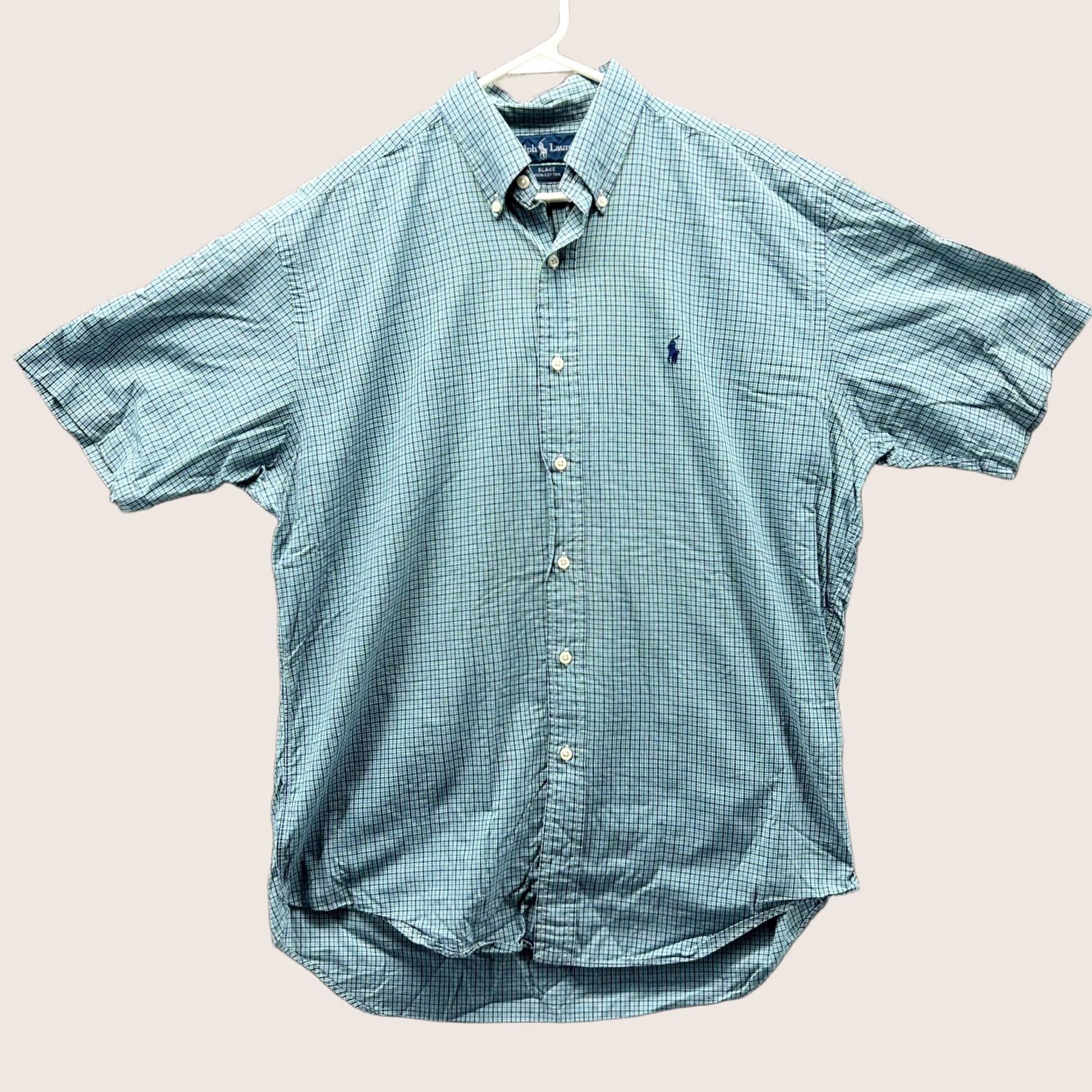 Polo Ralph Lauren VINTAGE Polo Ralph Lauren Shirt Mens M Blue Custom Blake Oxford Gingham Polo Ralph Lauren Shirt Button-Up Short Sleeve Collared Size US M / EU 48-50 / 2 - 1 Thumbnail