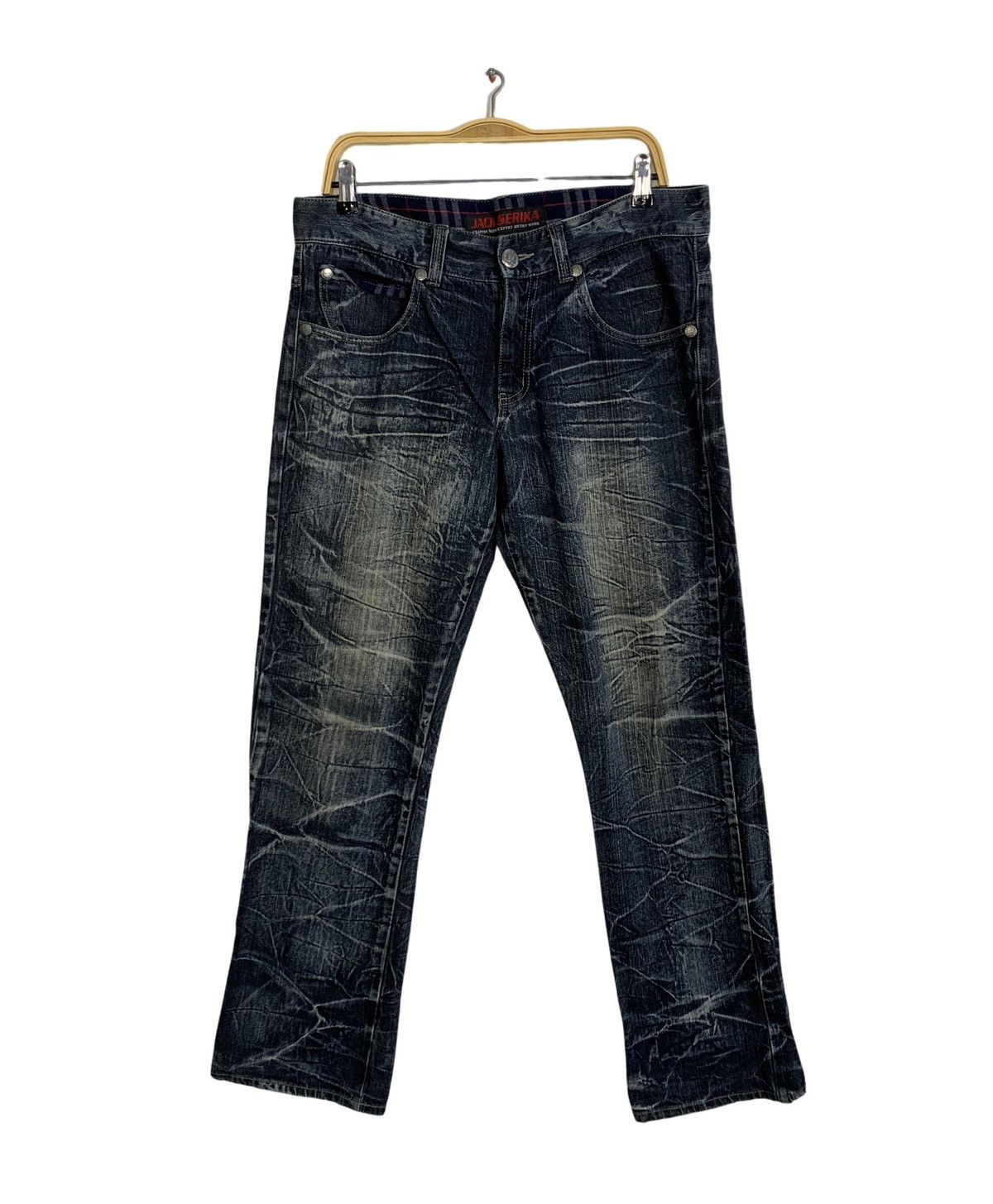 Japanese Brand Jack Serika Whisker Indigo Denim Straight Leg Zipper Pocket Size US 35 - 1 Thumbnail