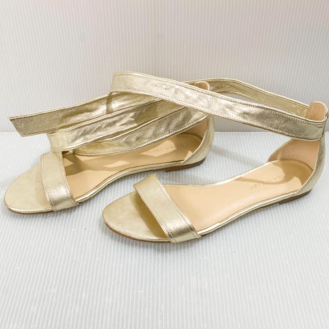 Vintage Ivanka Trump Gold Leather Flats w/ Ankle Ties Size 8 Women’s Flat Leather Gold 8 Womens Shoes Size US 8 / IT 38 - 2 Thumbnail