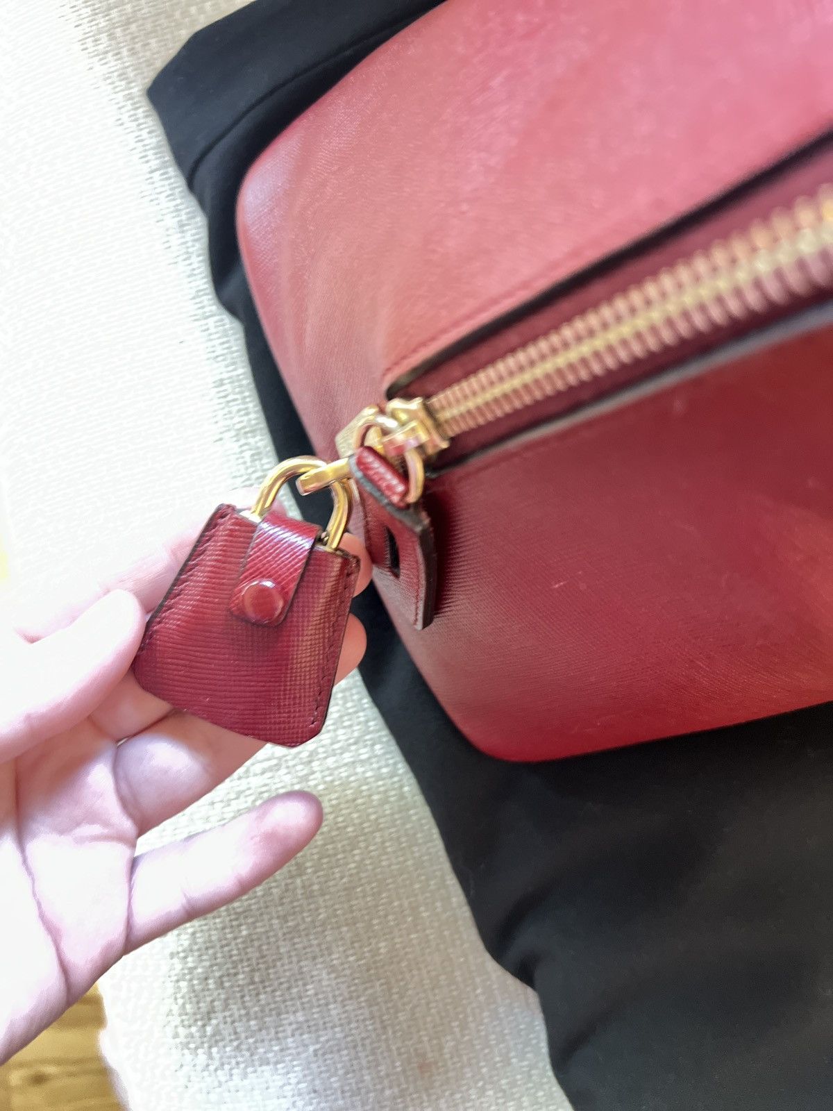 Prada Prada Burgundy Red Saffiano Handle Bag Size ONE SIZE - 3 Thumbnail