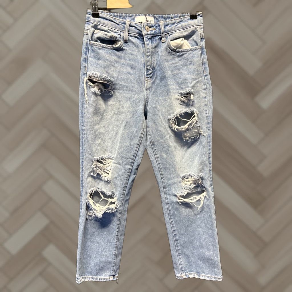 Vintage Vervet Jeans Women Cropped Distressed High Rise 25 Blue Denim 5-Pocket Vervet Beverley Style 25.5 Inseam Regular Fit Size 42" / US 20 - 1 Thumbnail