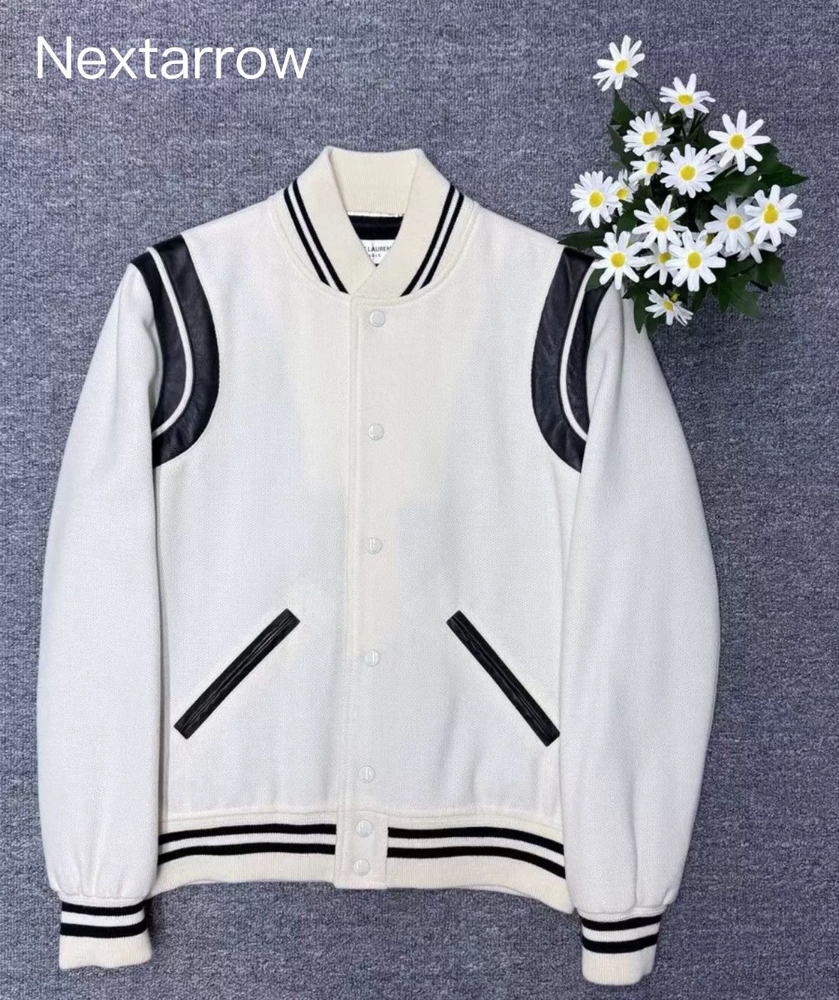 Saint Laurent Paris × Yves Saint Laurent Saint Laurent SLP White Baseball Jacket 2412-Nextarrow Size US M / EU 48-50 / 2 - 1 Thumbnail