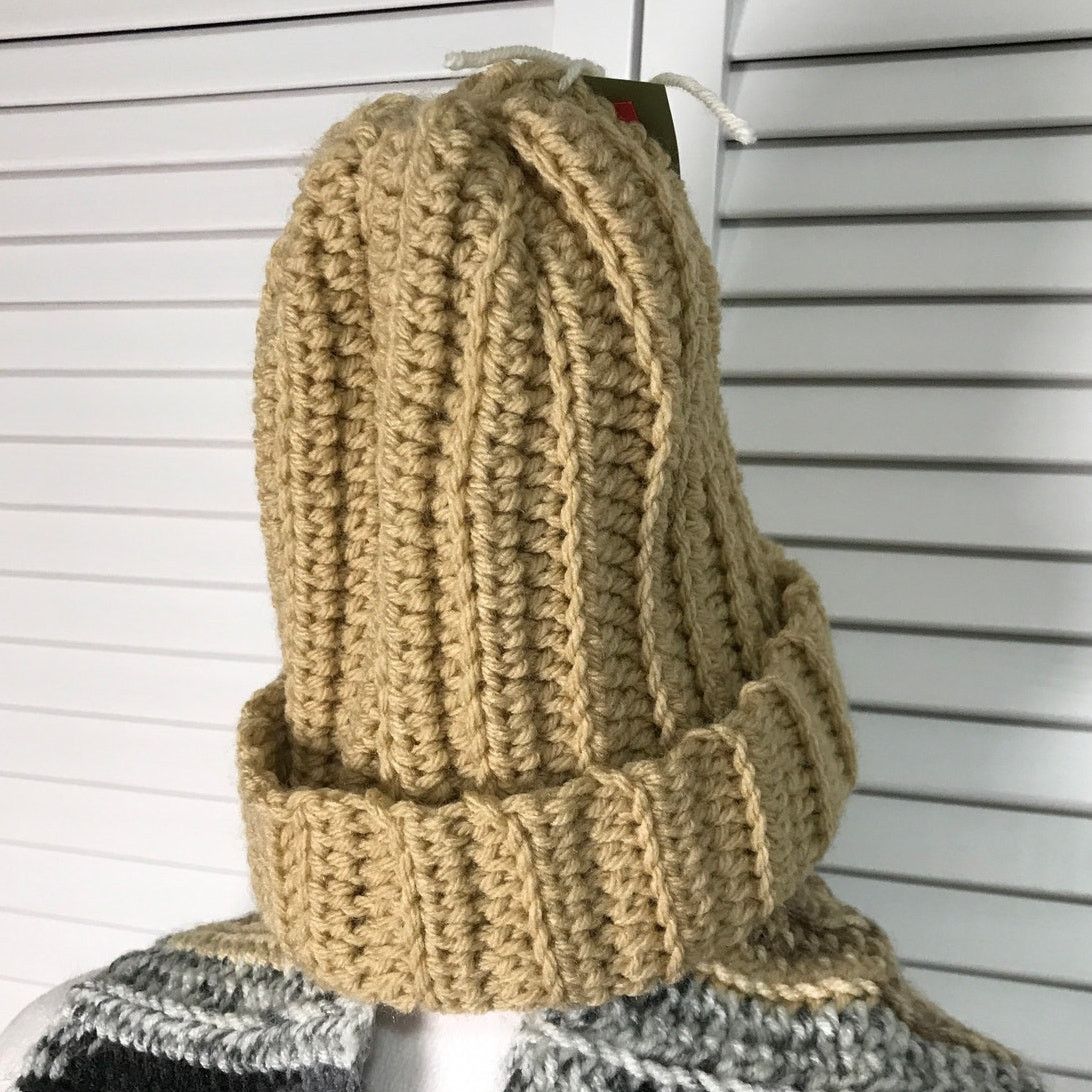 Handmade NWT Handmade Crocheted Tan Multicolor Beanie & Scarf 58” Size ONE SIZE - 3 Thumbnail