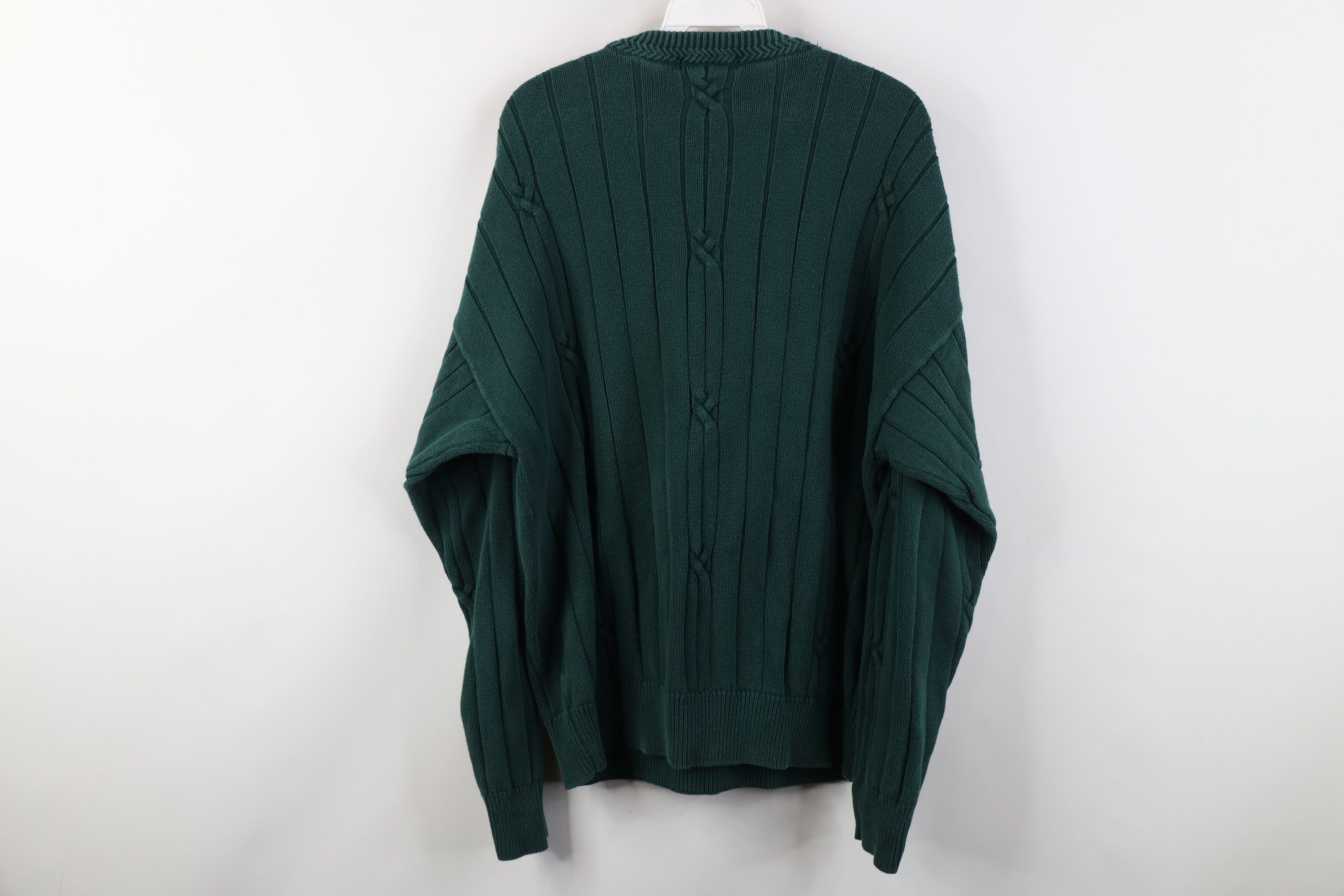 Nautica Vintage 90s Nautica Cotton Cable Ribbed Knit Sweater Green Size US L / EU 52-54 / 3 - 12 Thumbnail