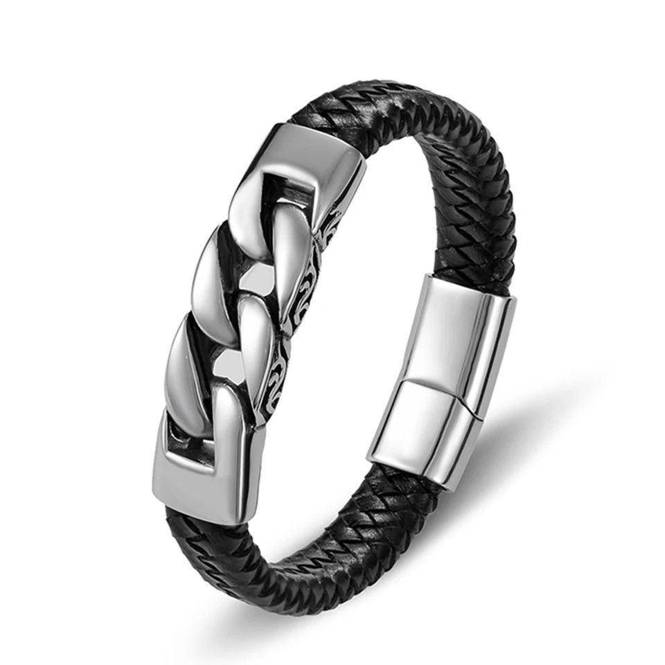 Jewelry × Vintage Charm Braided Rope Layered Magnetic Leather Cross Bracelet Size ONE SIZE - 4 Thumbnail