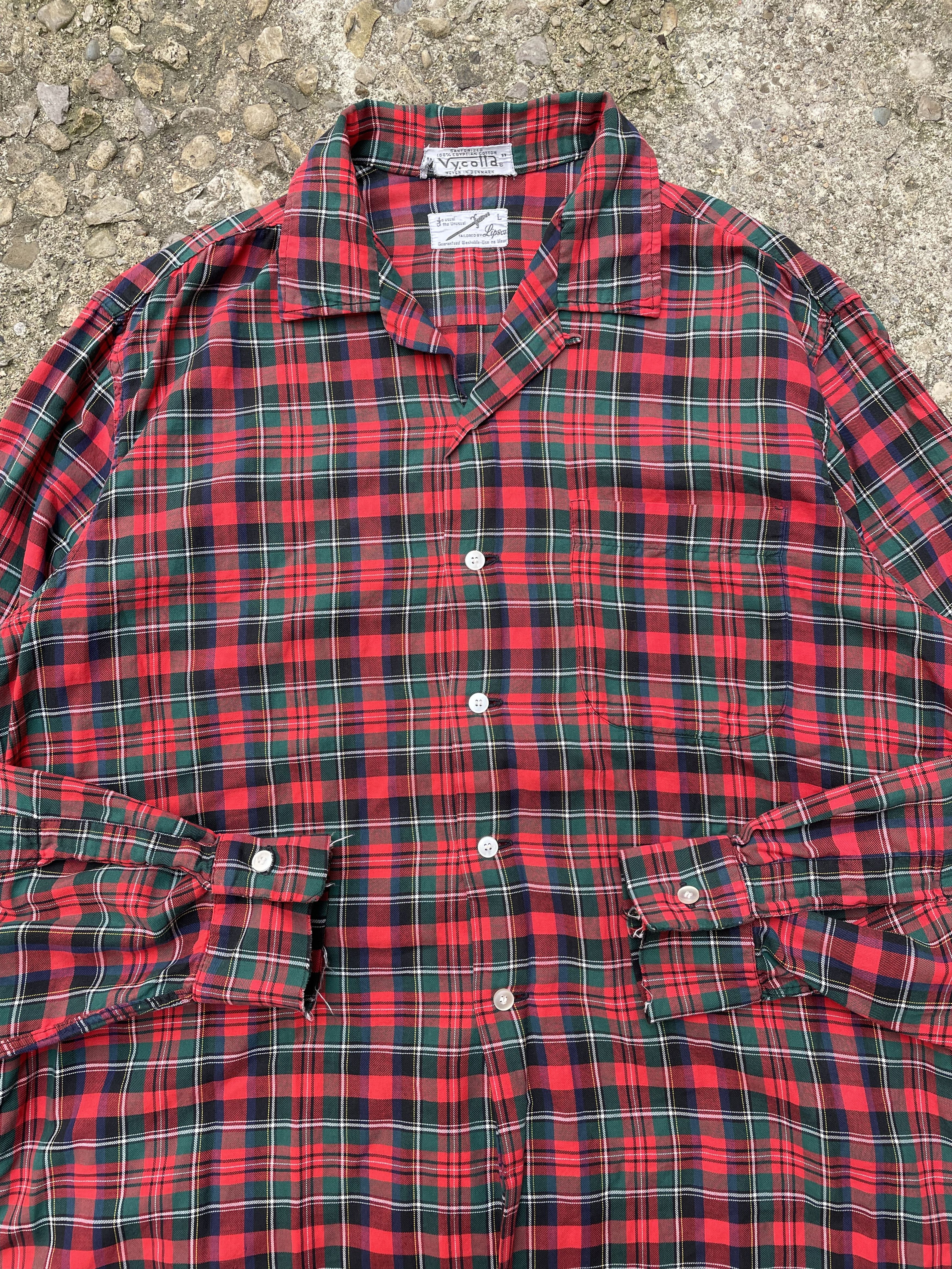 Vintage VTG 1960's Lispon Cotton Plaid Loop Collar Flannel Shirt Size US L / EU 52-54 / 3 - 3 Thumbnail