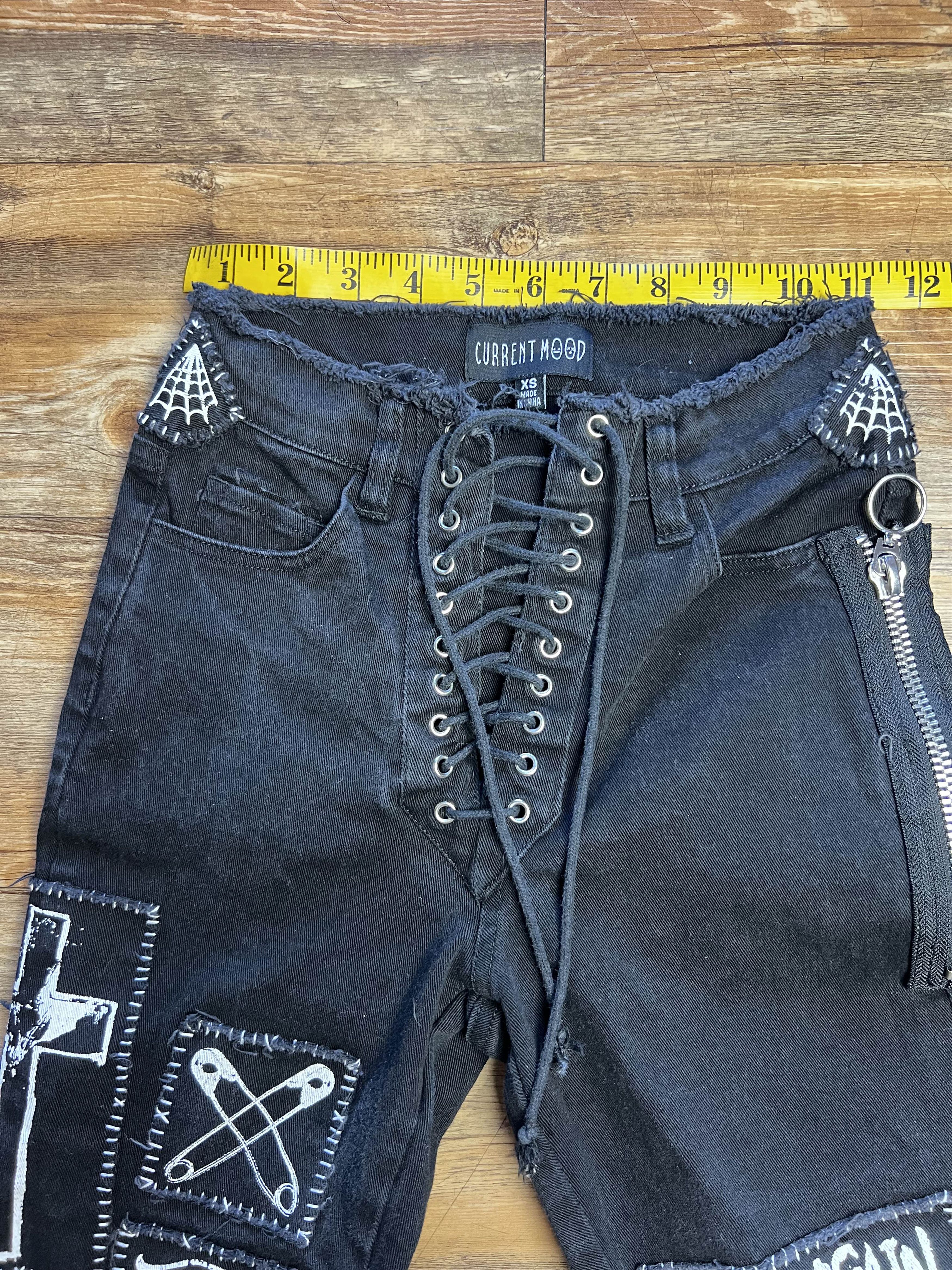 Current Mood Dolls Kill Current Mood Patchwork Lace Up Front Skinny Jeans Size 22" - 13 Thumbnail
