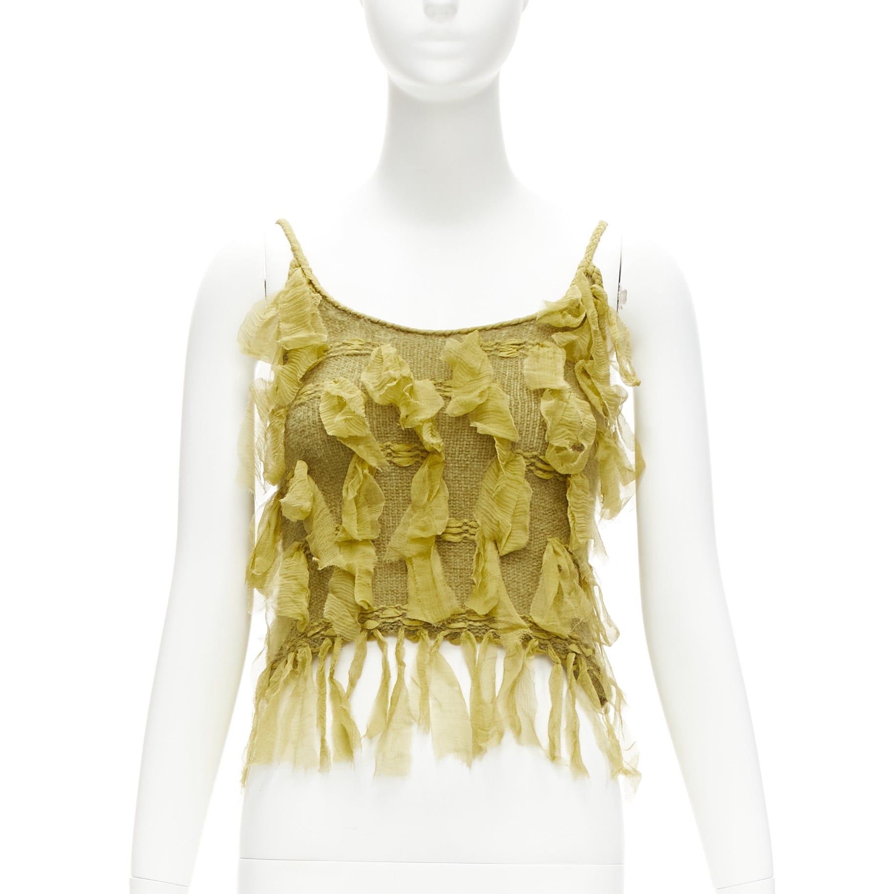 image of Christian Dior John Galliano Green Silk Mohair Applique Cami Vest Fr36 S, Women's (Size Small)