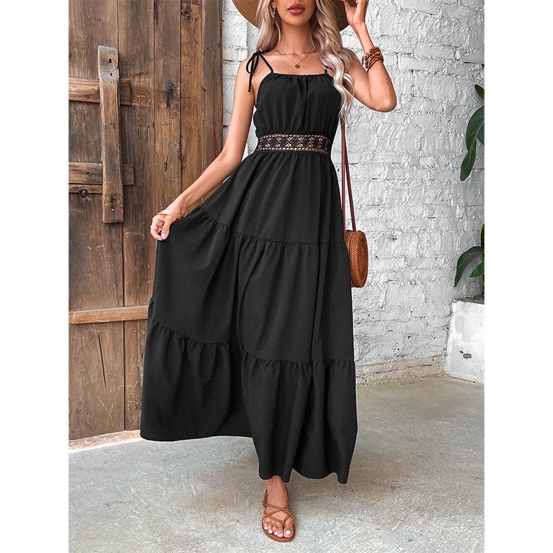 image of Vintage Summer Halter Waist Dress in Black, Women's (Size Medium)