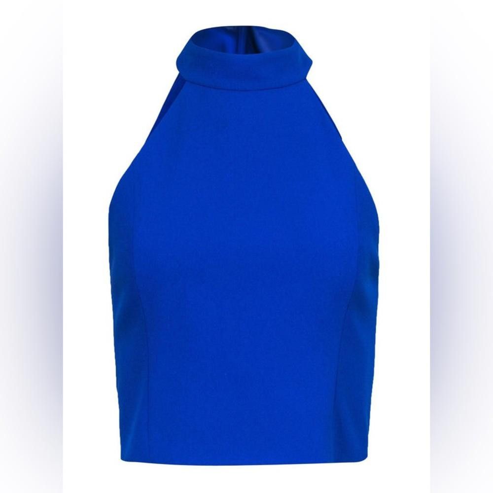 Designer Alice + Olivia l Silk Cobalt Blue High Neck Blouse Medium Size M / US 6-8 / IT 42-44 - 1 Thumbnail