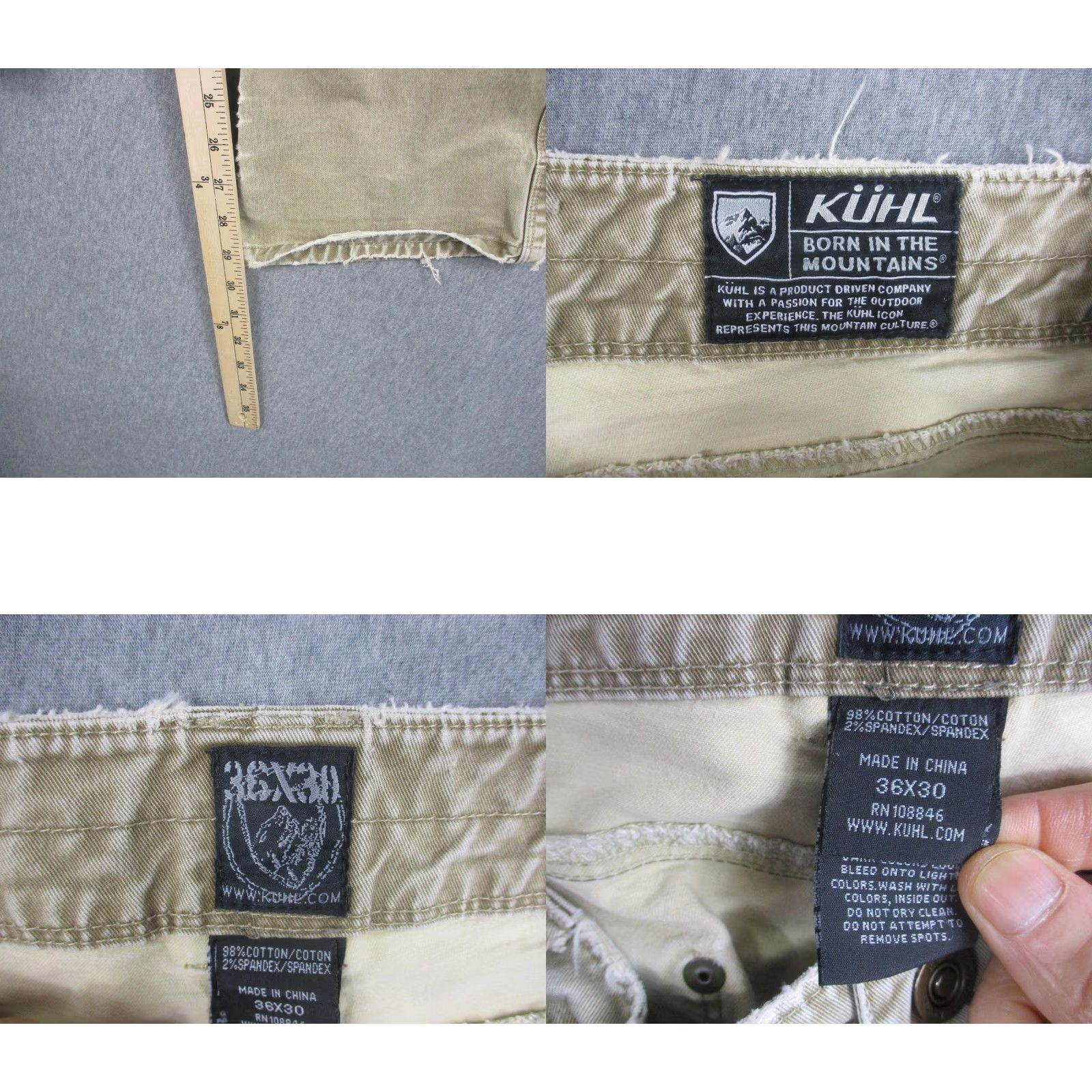Denime VINTAGE Kuhl Rydr Jeans Mens 36x30 Beige Relaxed Fit Straight Leg Denim Patina Distressed Pockets Zip Mens Size US 36 / EU 52 - 9 Thumbnail