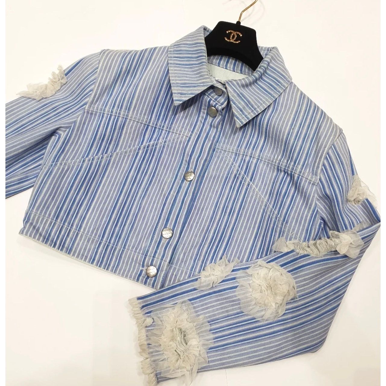 Chanel Chanel 2018 Striped Denim Jacket, Size 46 Size XL / US 12-14 / IT 48-50 - 5 Thumbnail