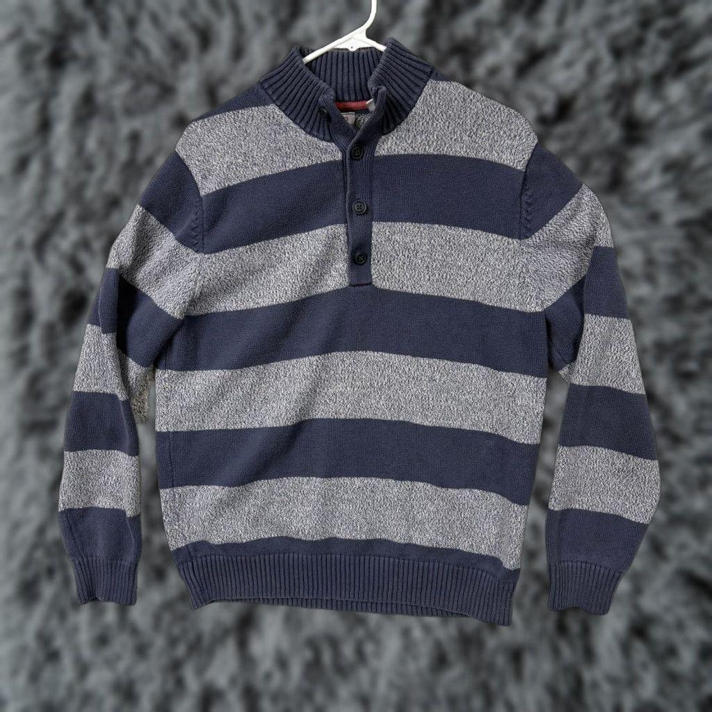 Izod Izod Mens L Blue Gray Stripe Mock Neck Henley Sweater Size US L / EU 52-54 / 3 - 1 Thumbnail