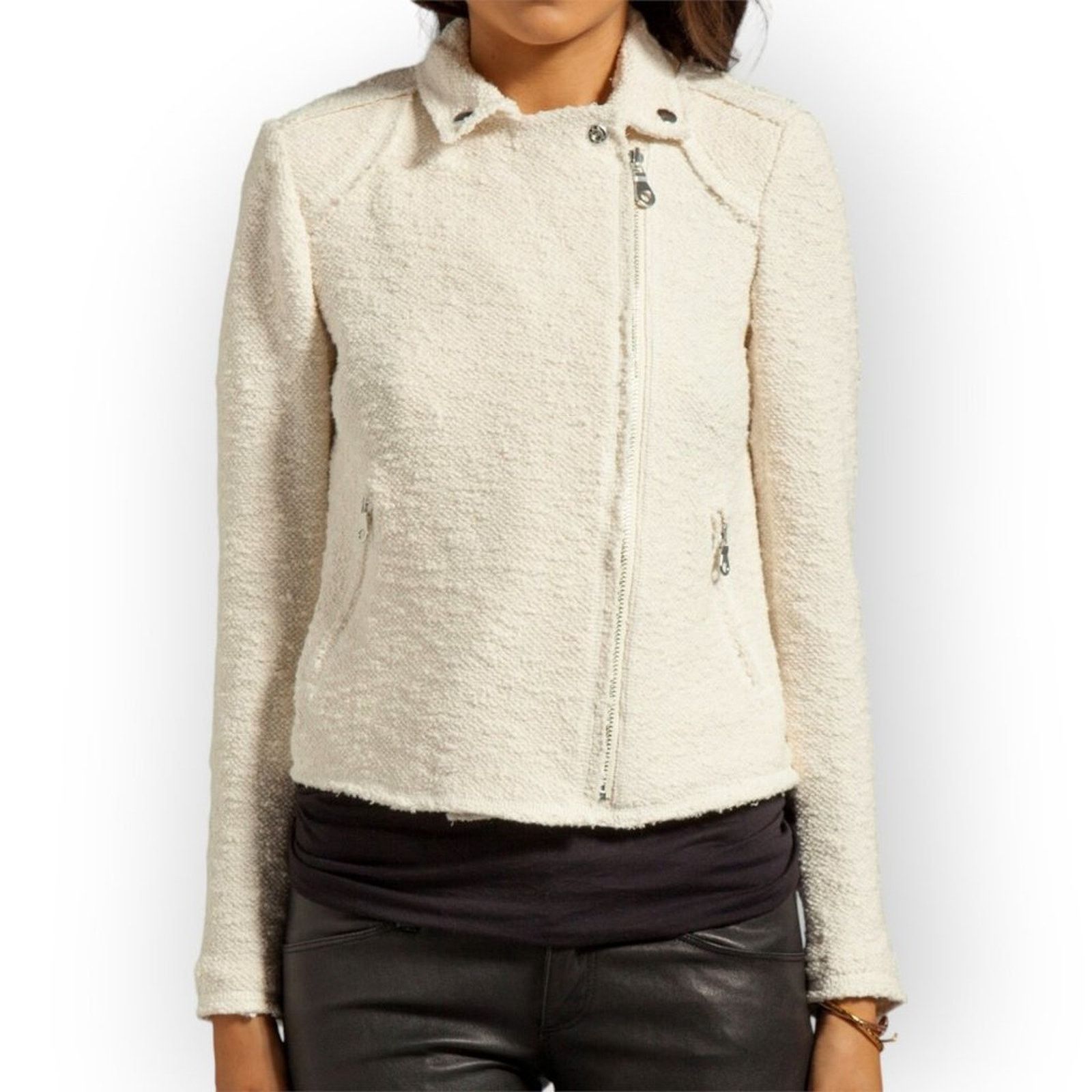 Rebecca Taylor Rebecca Taylor Boucle Moto Jacket Ivory Size 2 Size XS / US 0-2 / IT 36-38 - 7 Thumbnail