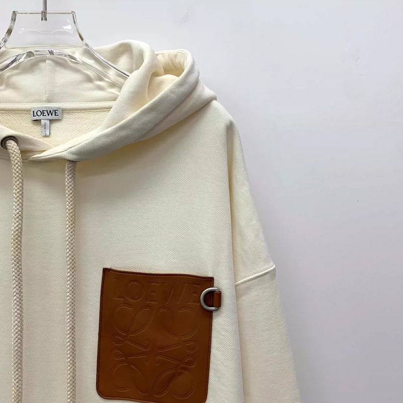 Loewe Loewe Muted beige logo leather card cotton hooded drawstri Size S / US 4 / IT 40 - 3 Thumbnail