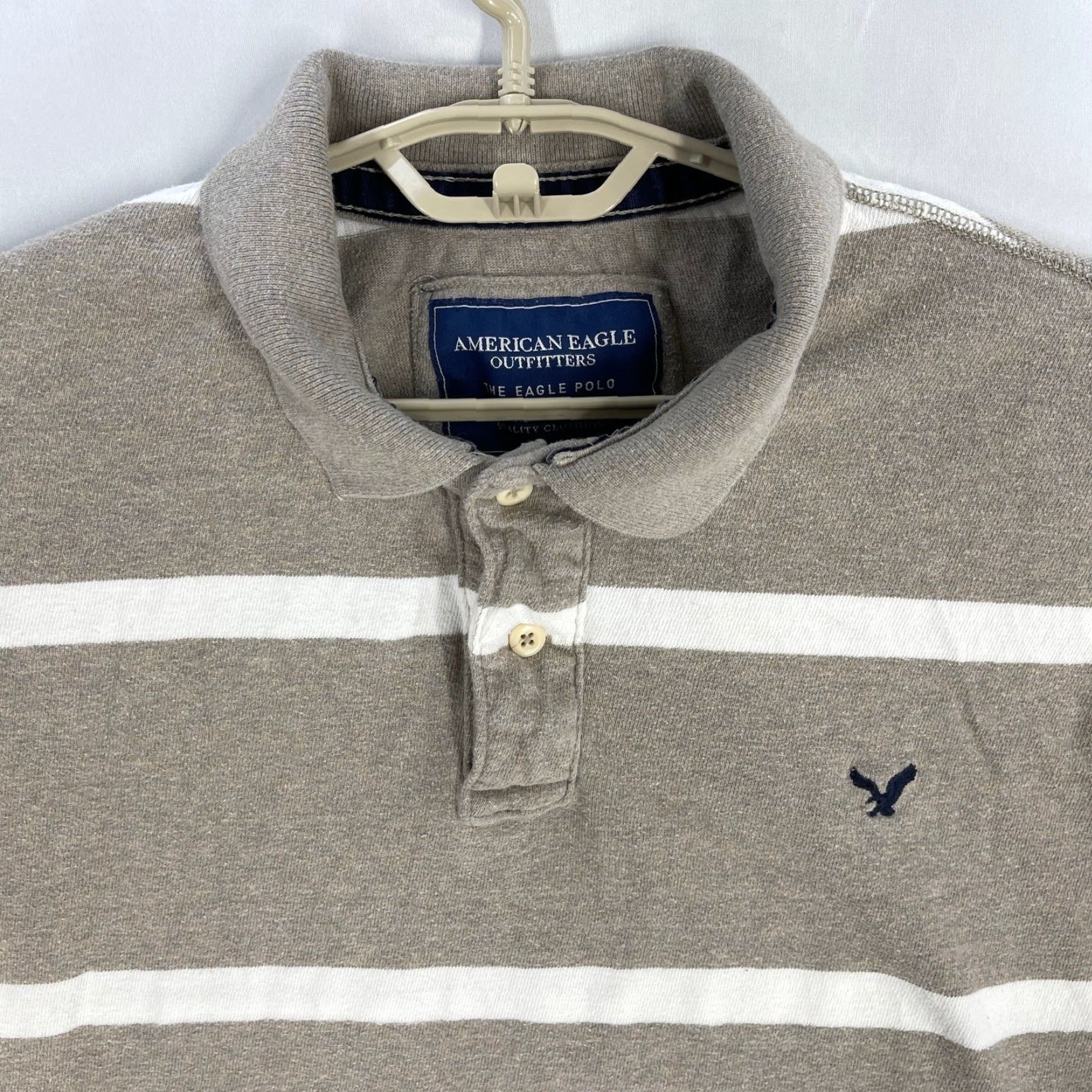 American Eagle Outfitters VINTAGE Y2K American Eagle Polo Shirt Striped Brown White 100% Cotton Men XL Long Sleeve Shirt Size US XL / EU 56 / 4 - 2 Thumbnail