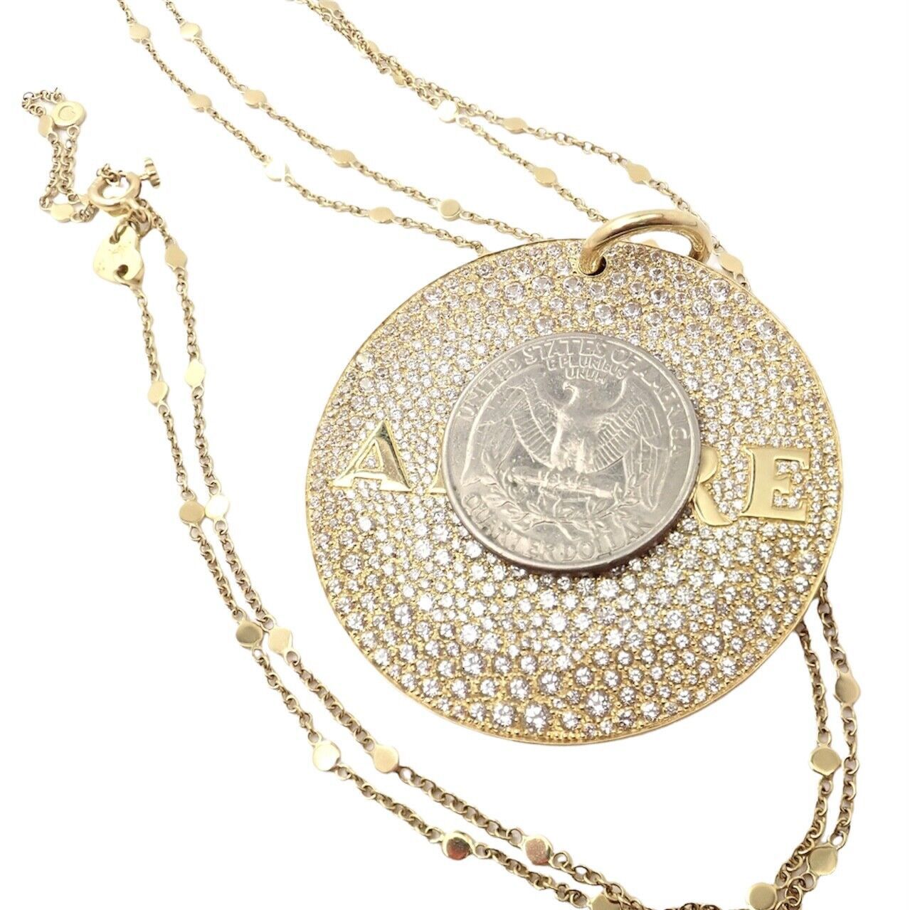 Yellow Gold Large Diamond + Sapp Amore Pendant Necklace