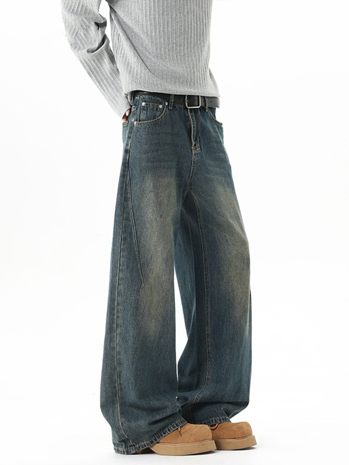 Jean American-style washed men's loose casual straight leg jeans Size US 32 / EU 48 - 4 Thumbnail