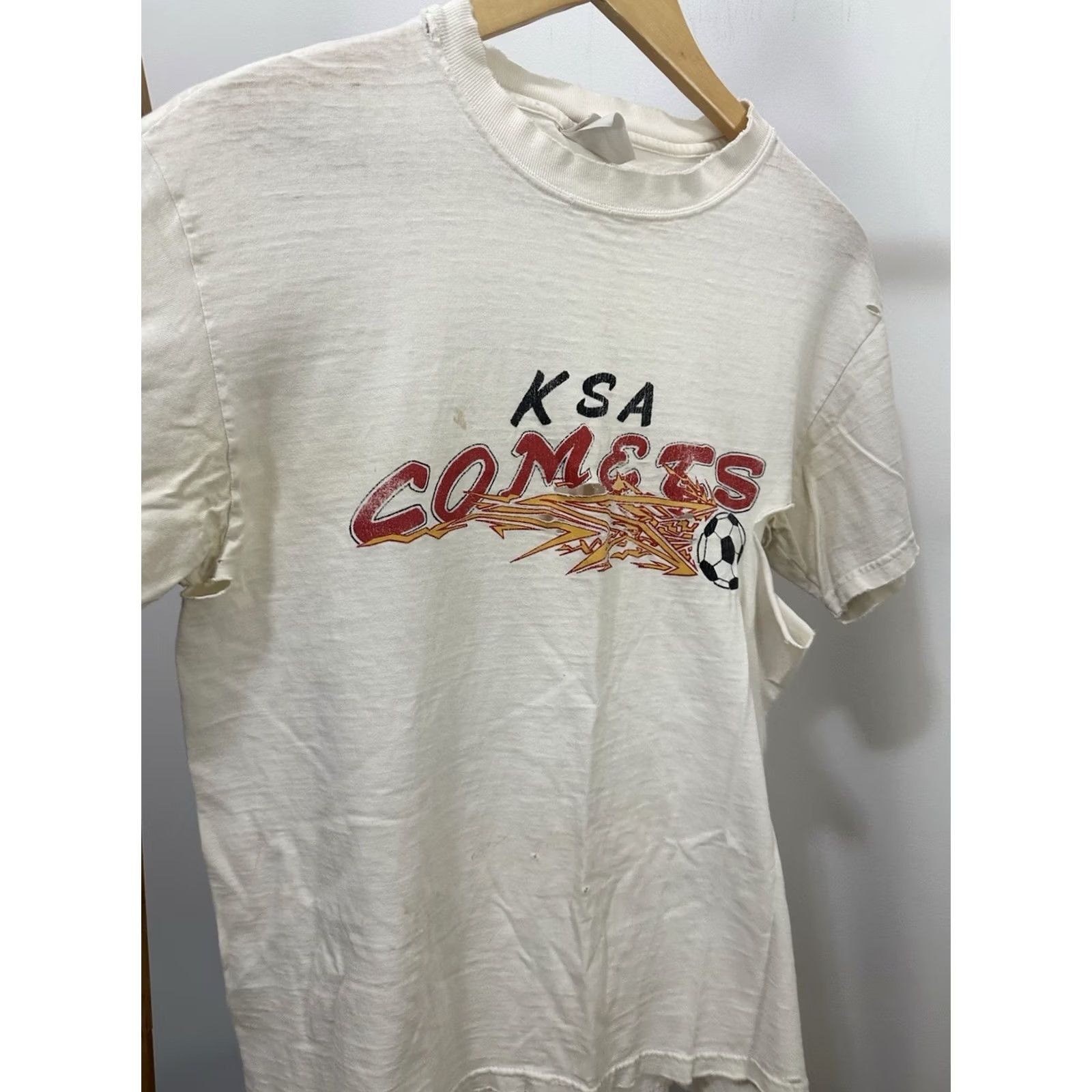 Hanes VTG Kansa City Comets KSA Indoor Soccer Thrashed Worn Distressed T-Shirt M Hanes White Men Shirt Size US M / EU 48-50 / 2 - 6 Thumbnail