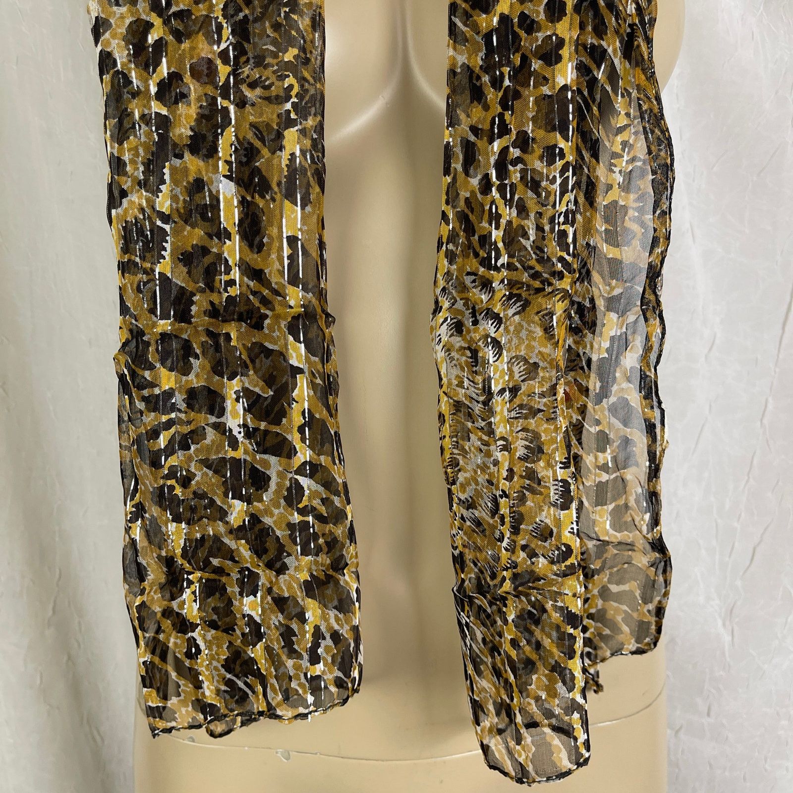Vintage VTG Leopard Print Sheer Scarf Striped Silver Brown Black Red Size ONE SIZE - 10 Thumbnail