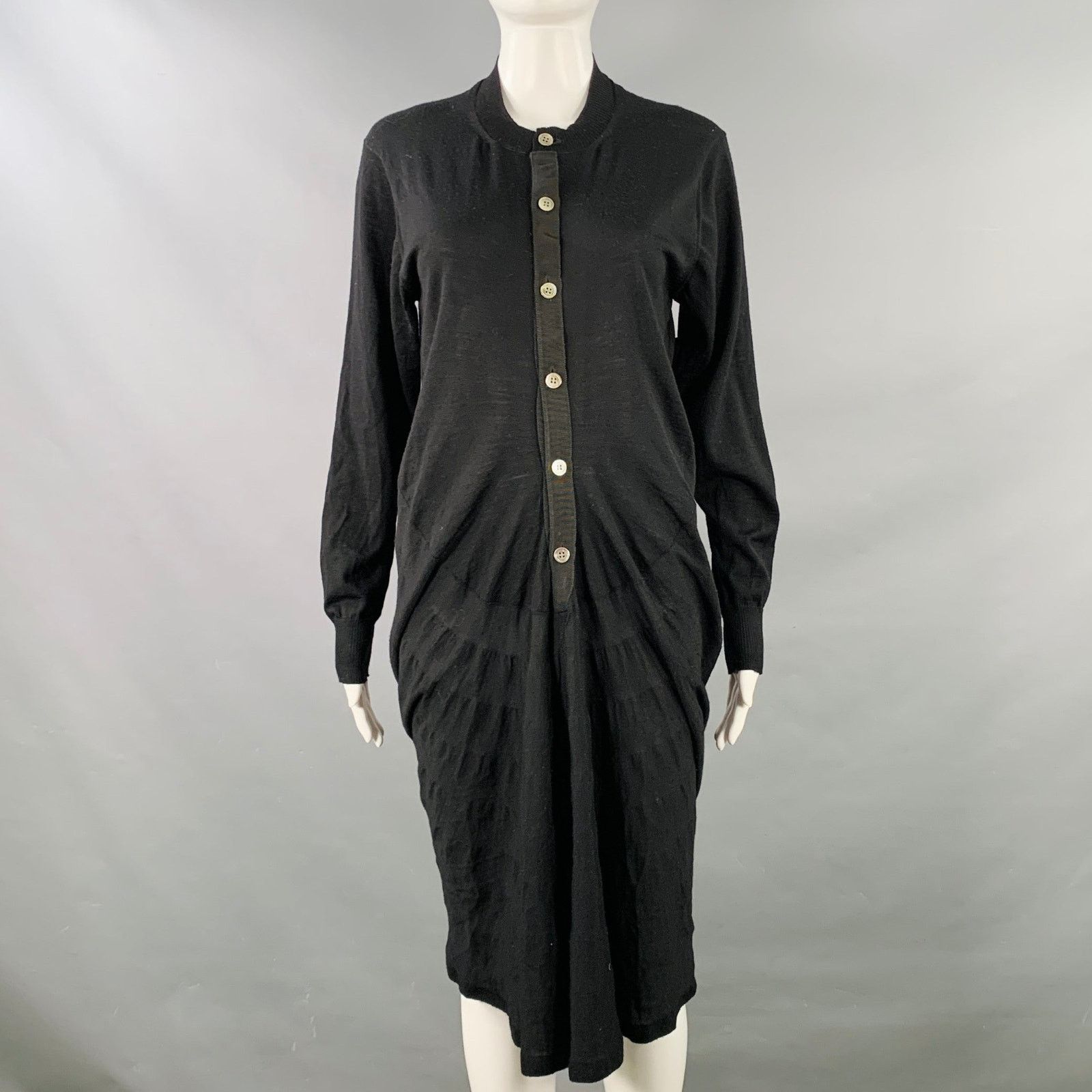 Junya Watanabe JUNYA WATANABE 2011 M Black Wool Long Placket Midi Dress Size M / US 6-8 / IT 42-44 - 1 Thumbnail