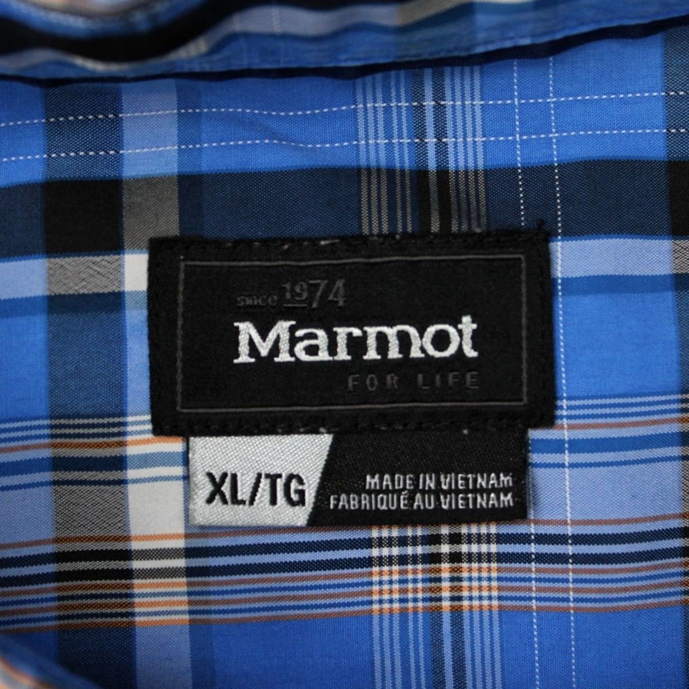 Marmot Marmot Shirt Mens XL Blue Plaid Polynosic Rayon/Polyester Short Sleeve Button Up Size US XL / EU 56 / 4 - 7 Thumbnail
