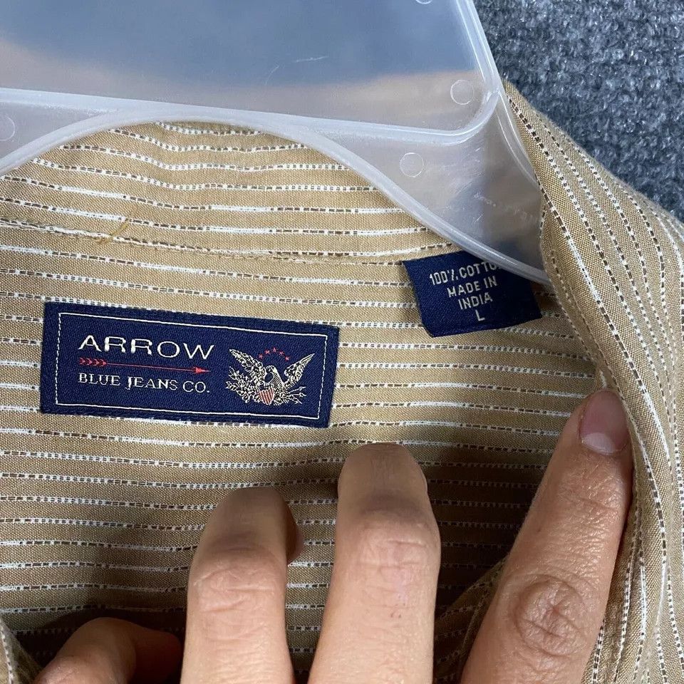Arrow Arrow Button Up Shirt Men's Large Cotton Short Sleeve Tan Size US L / EU 52-54 / 3 - 5 Thumbnail