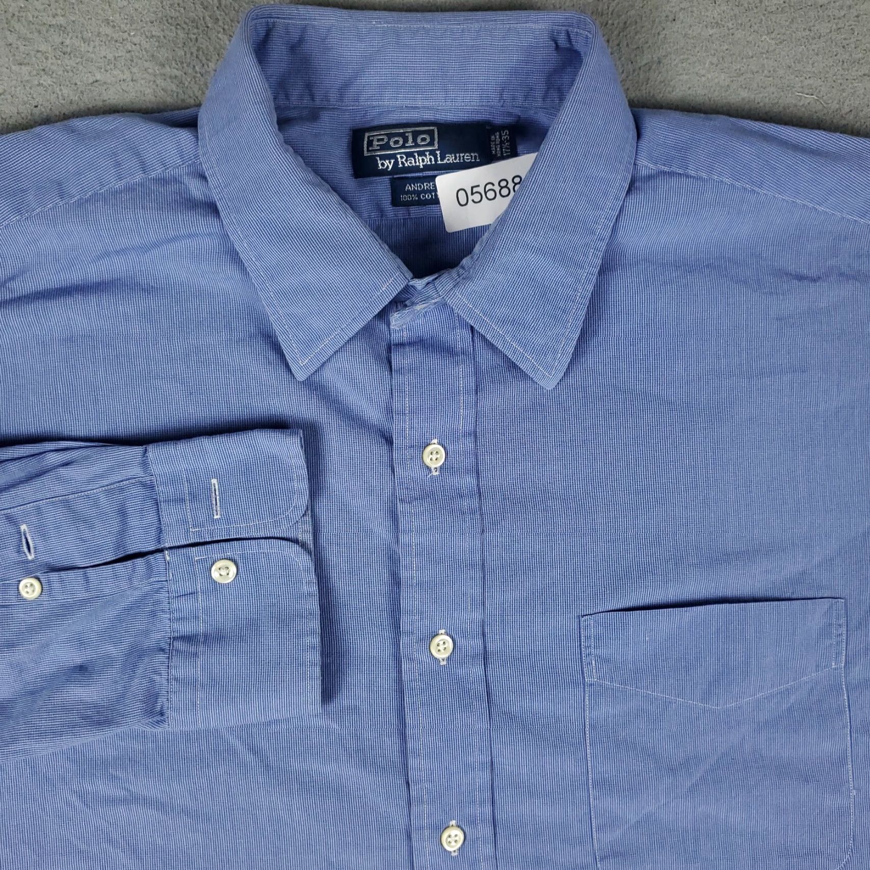 Ralph Lauren VINTAGE Ralph Lauren Dress Shirt Mens Size 17.5 Blue Cotton Long Sleeve Button Up Business Casual Formal Size 46R - 2 Thumbnail