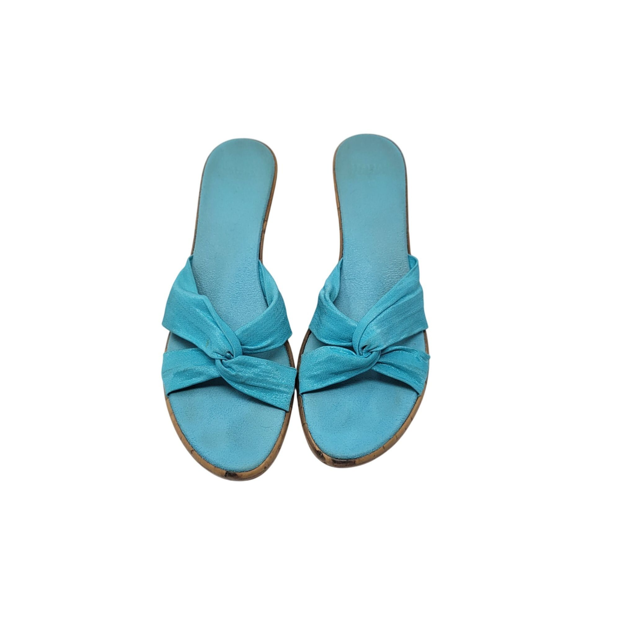 Vintage Vtg Vegan Handmade Italian Wedge Sandals Sz 10 Aqua Knotted Size US 10 / IT 40 - 2 Thumbnail