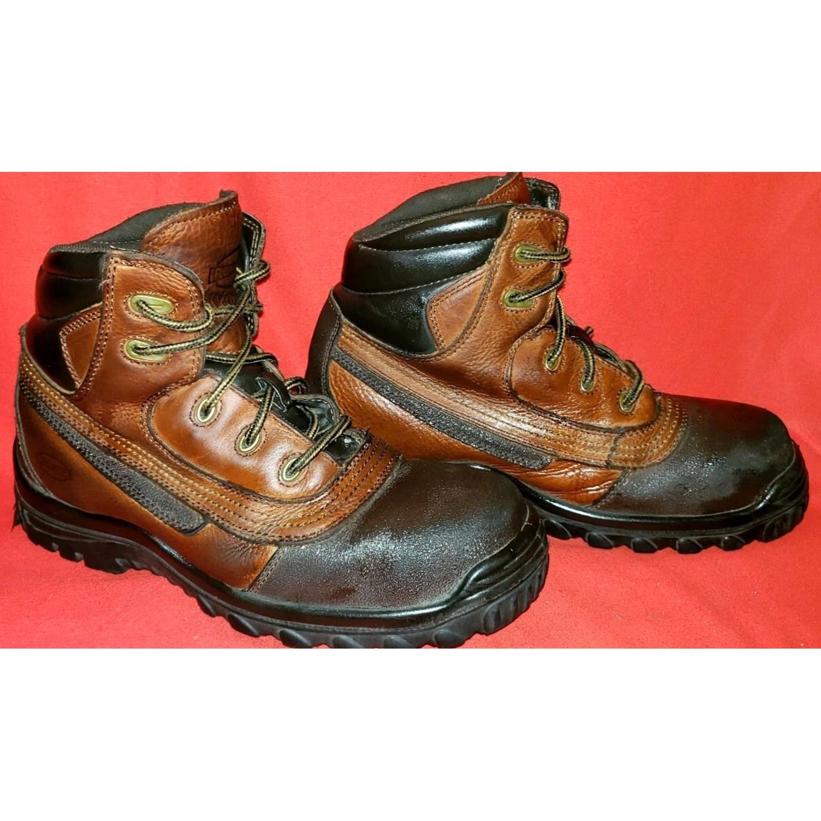 Vintage Iron Age Men's Steel Toe Work Boots 10M Brown Leather Padded Collar Tough Toe Shoes Heel Boot Size US 10 / EU 43 - 5 Thumbnail