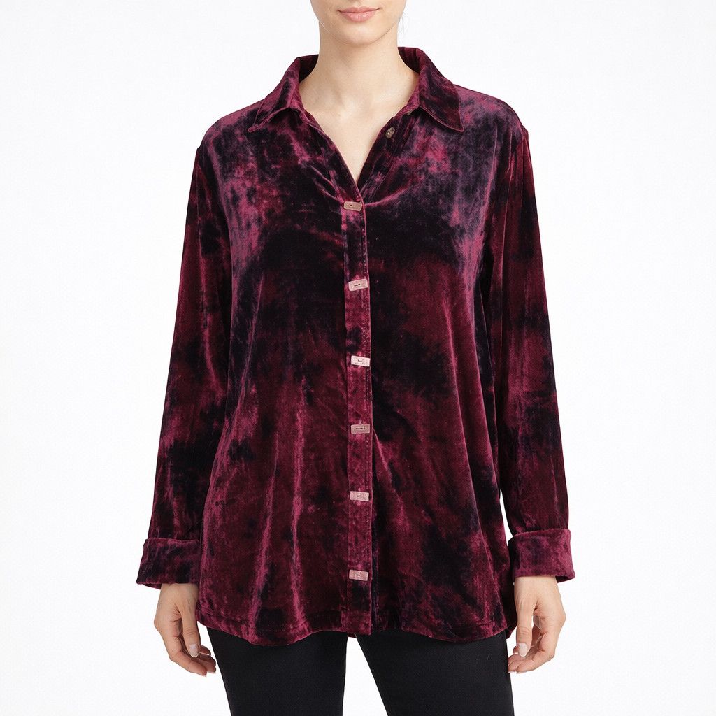 Vintage John Mark Precious Gems Burgundy Collared Long Sleeve Top Size S / US 4 / IT 40 - 1 Thumbnail