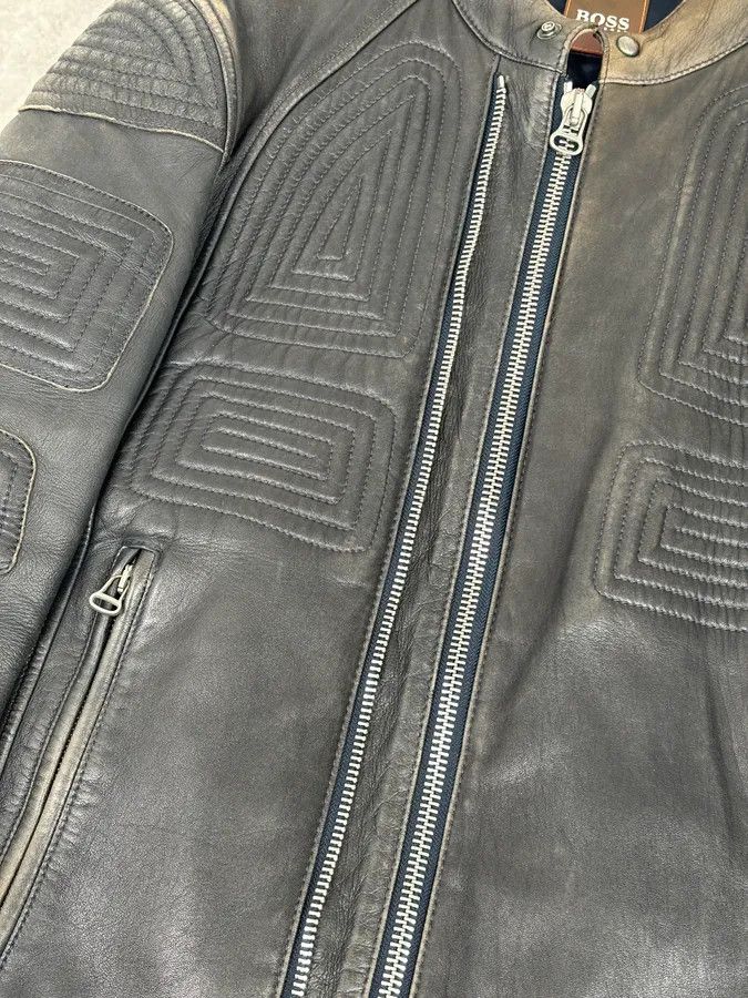 Hugo Boss Hugo Boss Plastron Relief Grey Eroded Leather Biker Jacket Size US M / EU 48-50 / 2 - 8 Thumbnail
