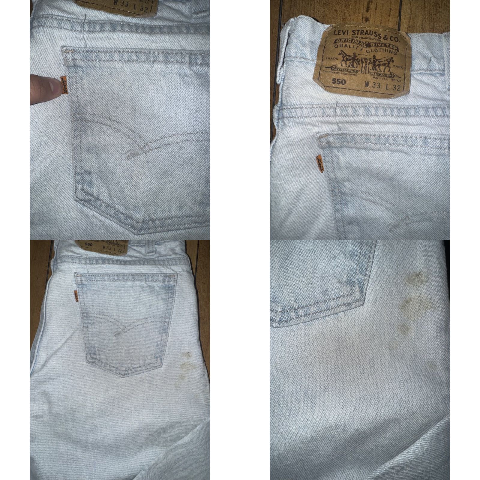 Levi's VINTAGE Levi’s 550 Orange Tab Jeans Light Blue Stone Wash 32x32 Distressed Stain Mens Jeans Size US 32 / EU 48 - 8 Thumbnail
