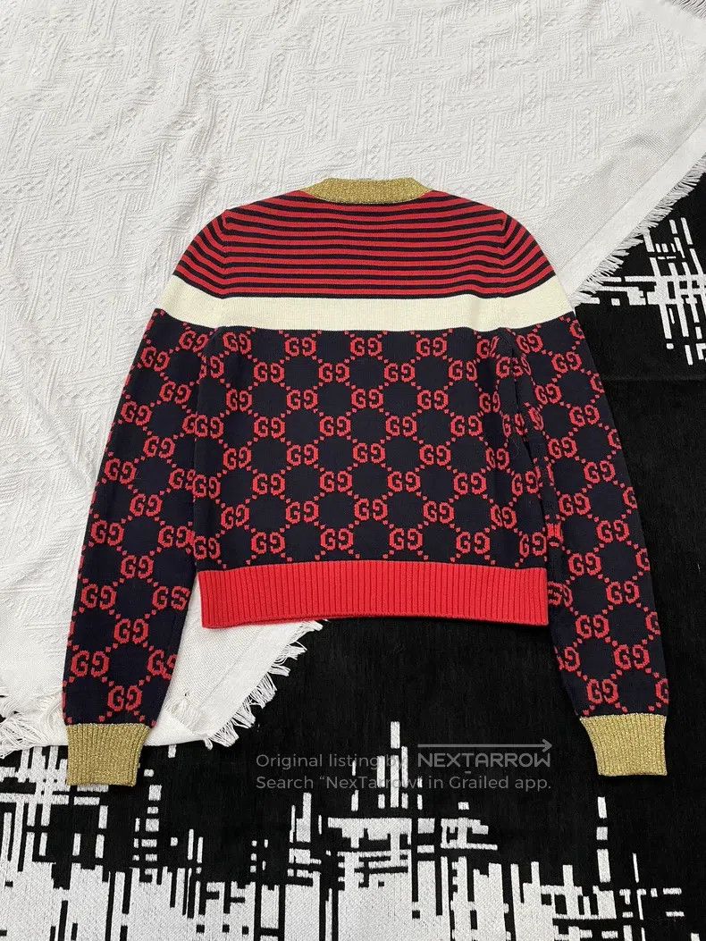 Gucci Gucci Red striped gold full double G knitwear sweater Size S / US 4 / IT 40 - 3 Thumbnail