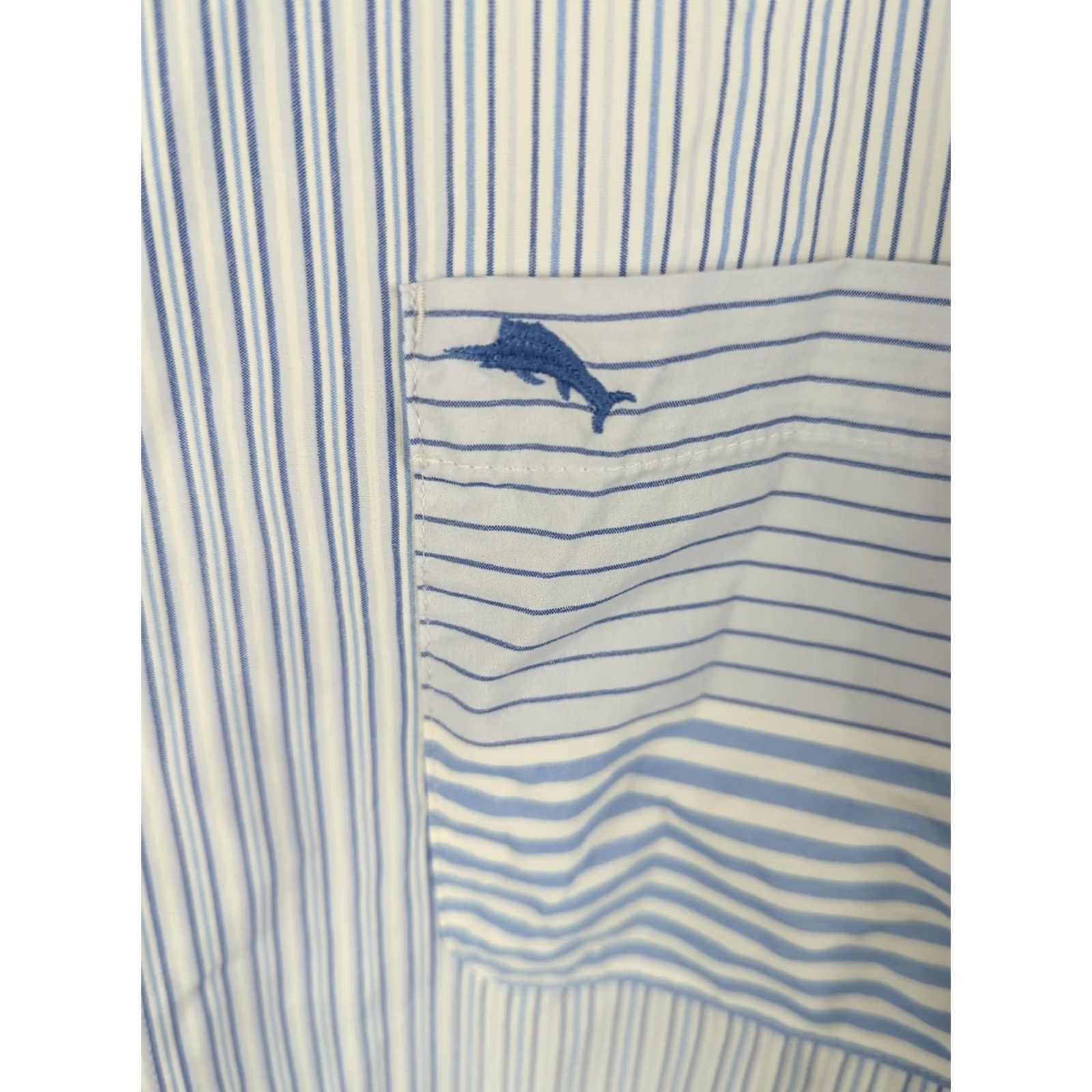 Tommy Bahama Tommy Bahama Button-Up Shirt Siesta Key Blue Stripe 2XLB UPF 30 Big & Tall Jerseyn nylon Spandex Long Sleeve Casual Shirt Mens Hawaiian Summer Size US XXL / EU 58 / 5 - 2 Thumbnail