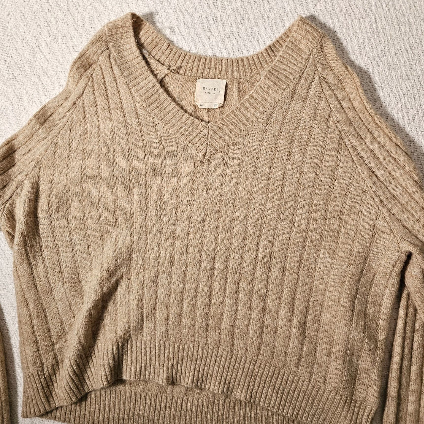Vintage Harper Heritage Sweater Womens Size M V-Neck Cable-Knit Long Sleeve Pullover Gray Ribbed Classic Knit Size M / US 6-8 / IT 42-44 - 7 Thumbnail
