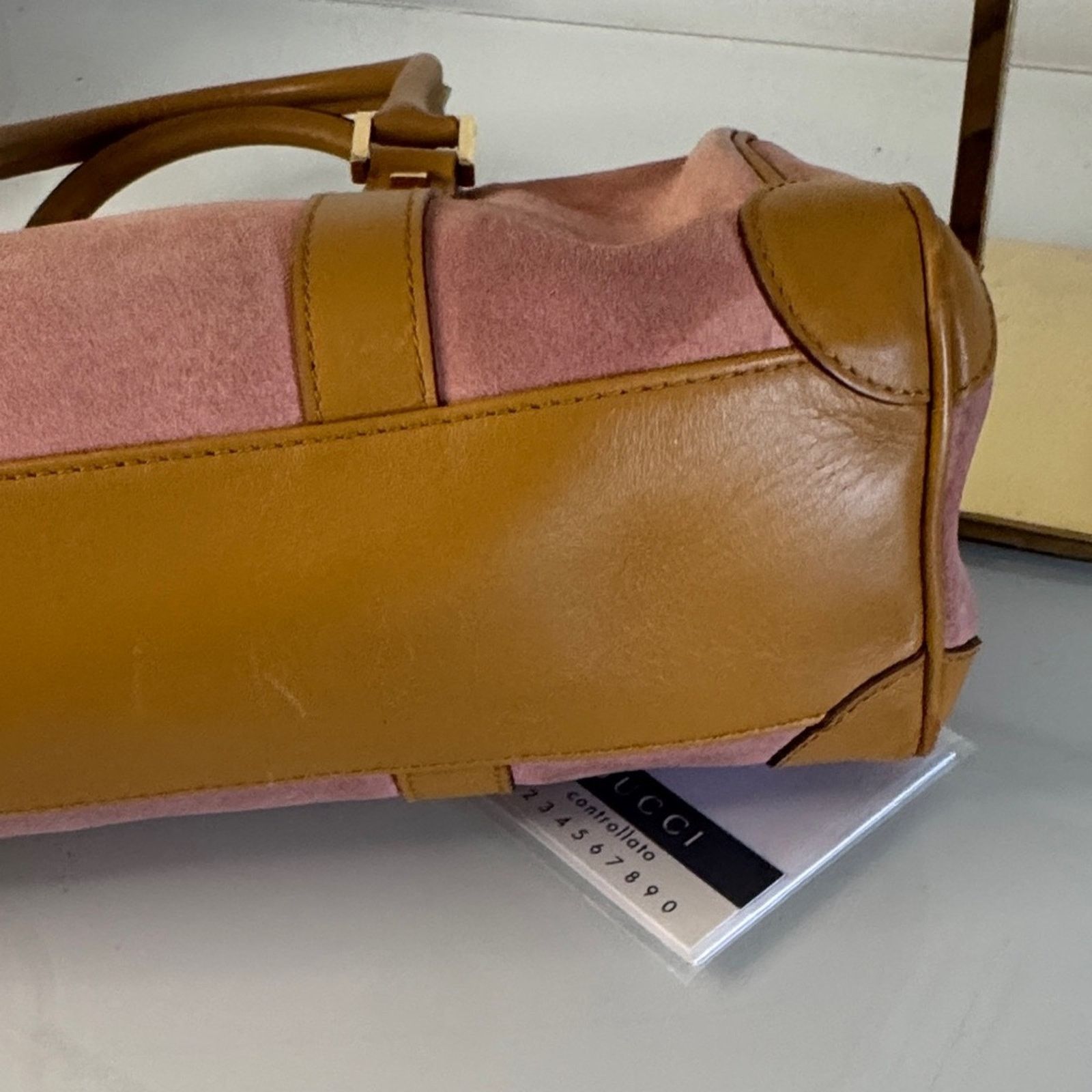 Gucci Gucci Vintage Zip Boston Bag - Pink Suede and Tan Leather Size ONE SIZE - 7 Thumbnail