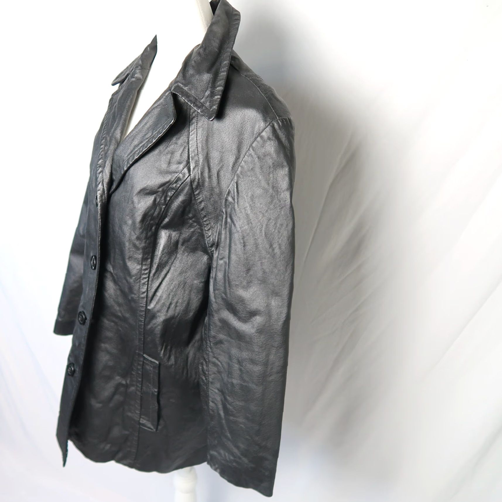 Vintage VINTAGE Winlit Jacket Leather Blazer Mid Length Black L 1990s Grunge Mens? Womens? Size L / US 10 / IT 46 - 4 Thumbnail
