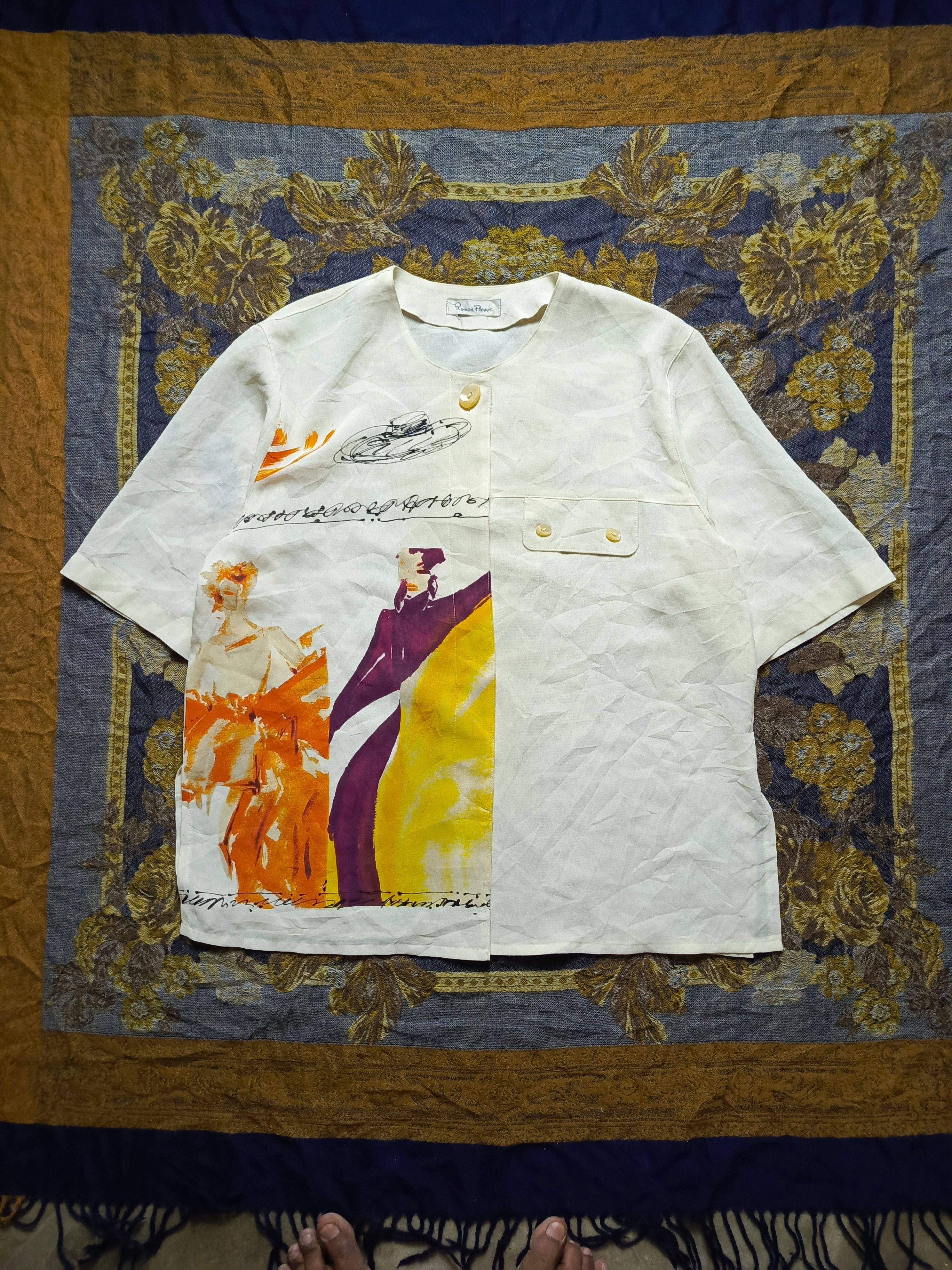 Japanese Brand Roman Fleuve Graphic Art Blouse – Modern Classic Vibes Size M / US 6-8 / IT 42-44 - 1 Thumbnail