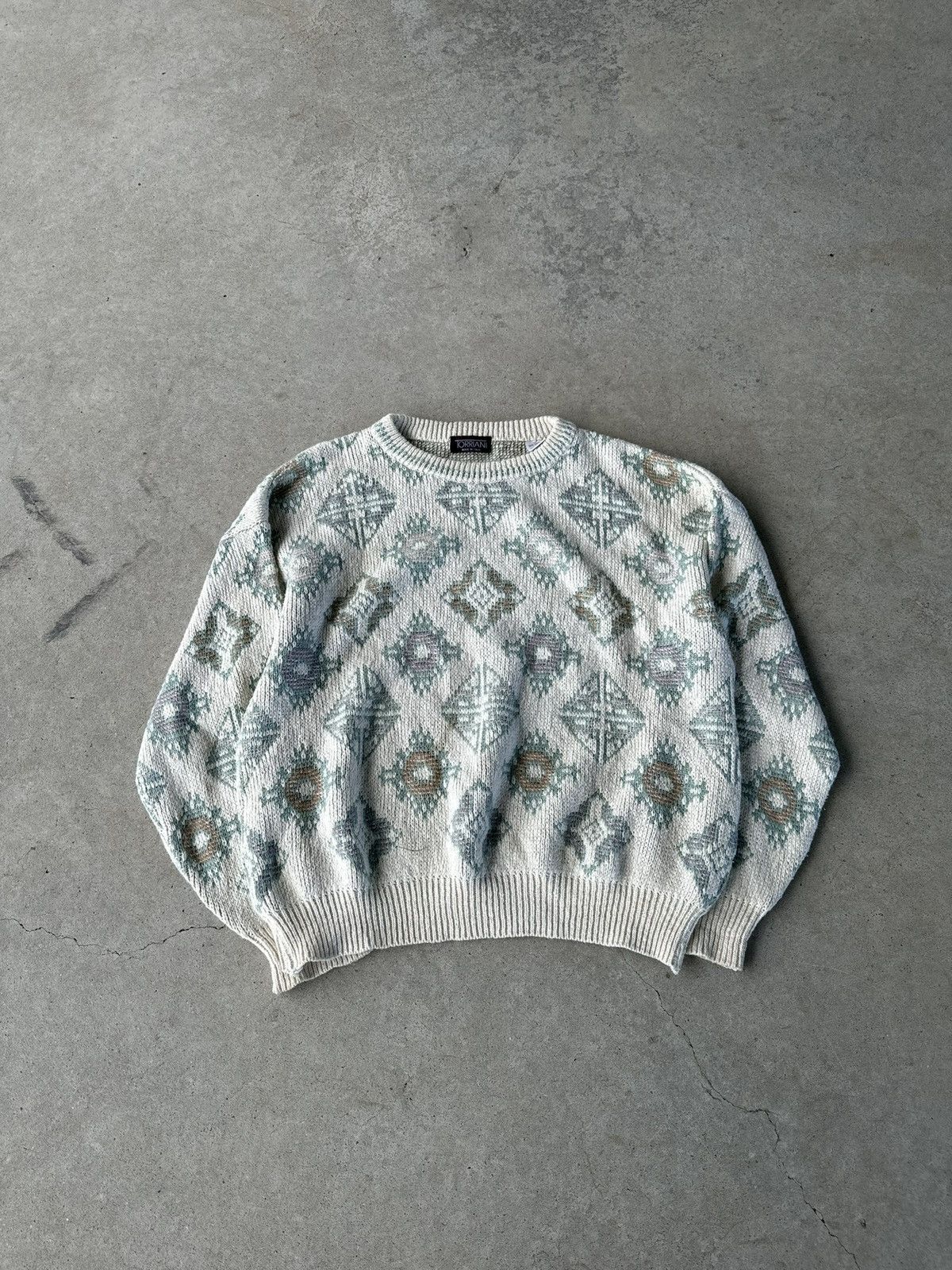 Other Vintage Italian Knit White/Green Sweater Size US L / EU 52-54 / 3 - 6 Thumbnail