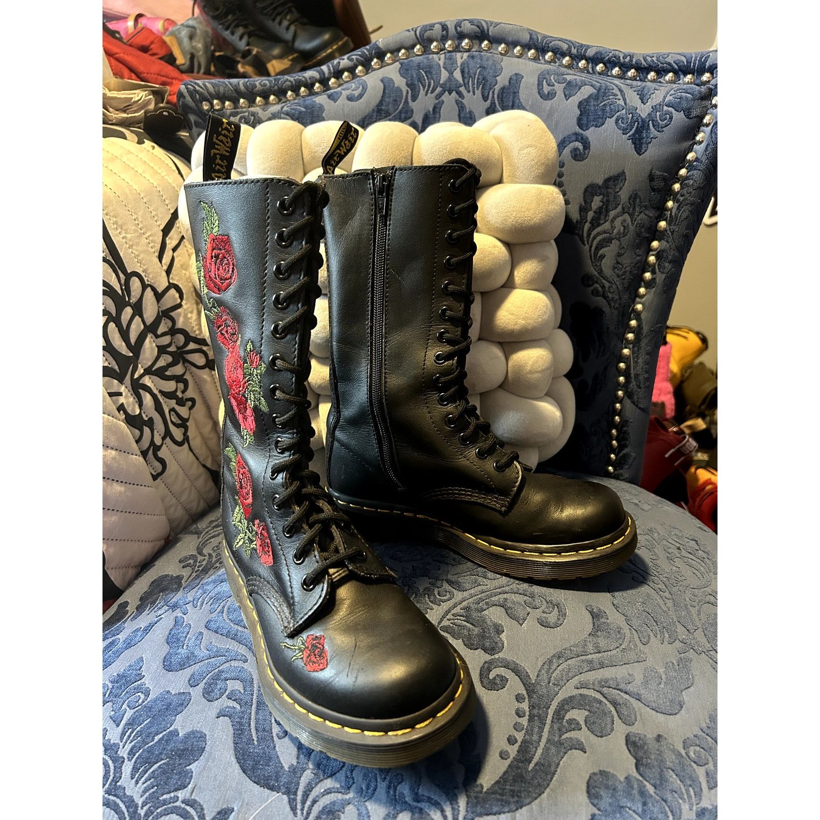 Dr Martens Vonda Red Rose Knee High Size 6/EU 37