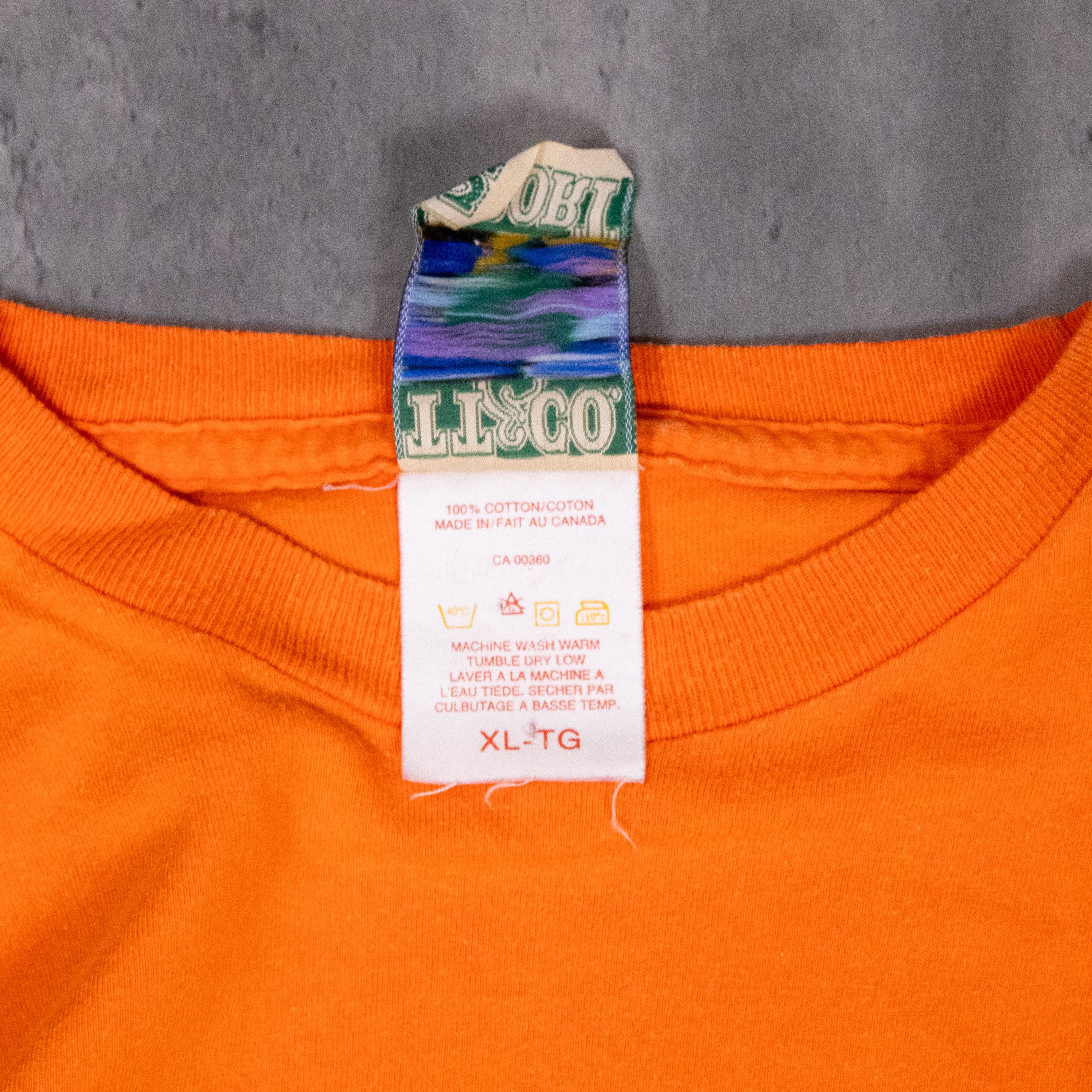 Vintage Vintage 1990s TT & CO Pocket Single Stitch Sun Fadeed Orange Tee Size US L / EU 52-54 / 3 - 8 Thumbnail