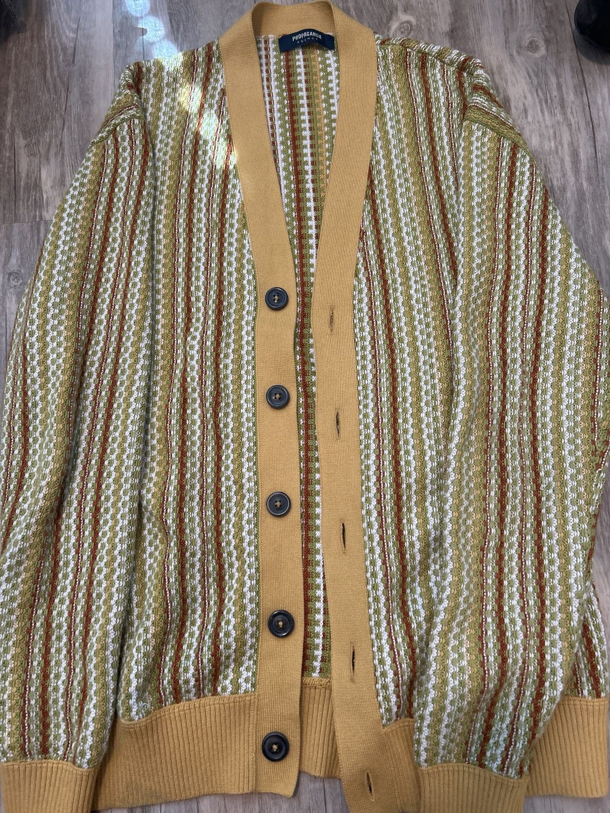 Designer Yellow stripe cardigan Size US M / EU 48-50 / 2 - 2 Thumbnail