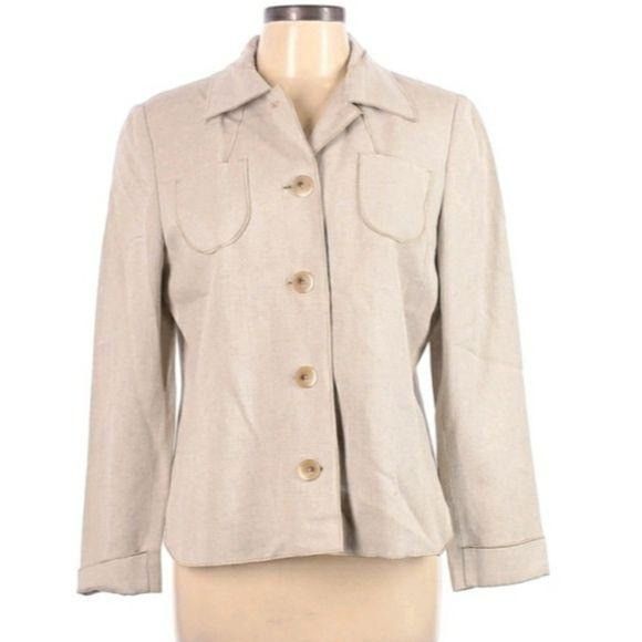 Harve Benard Vtg 80s Linen Blazer Sz 12 Tan Safari Button Down Shacket Size XL / US 12-14 / IT 48-50 - 1 Thumbnail