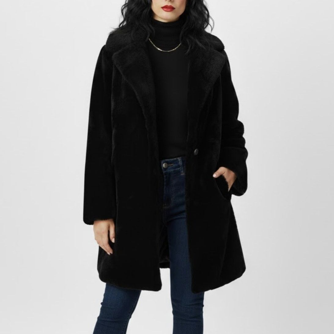 Vintage Basic Editions 1990s Vintage Black Faux Fur Coat Size XL | Grailed