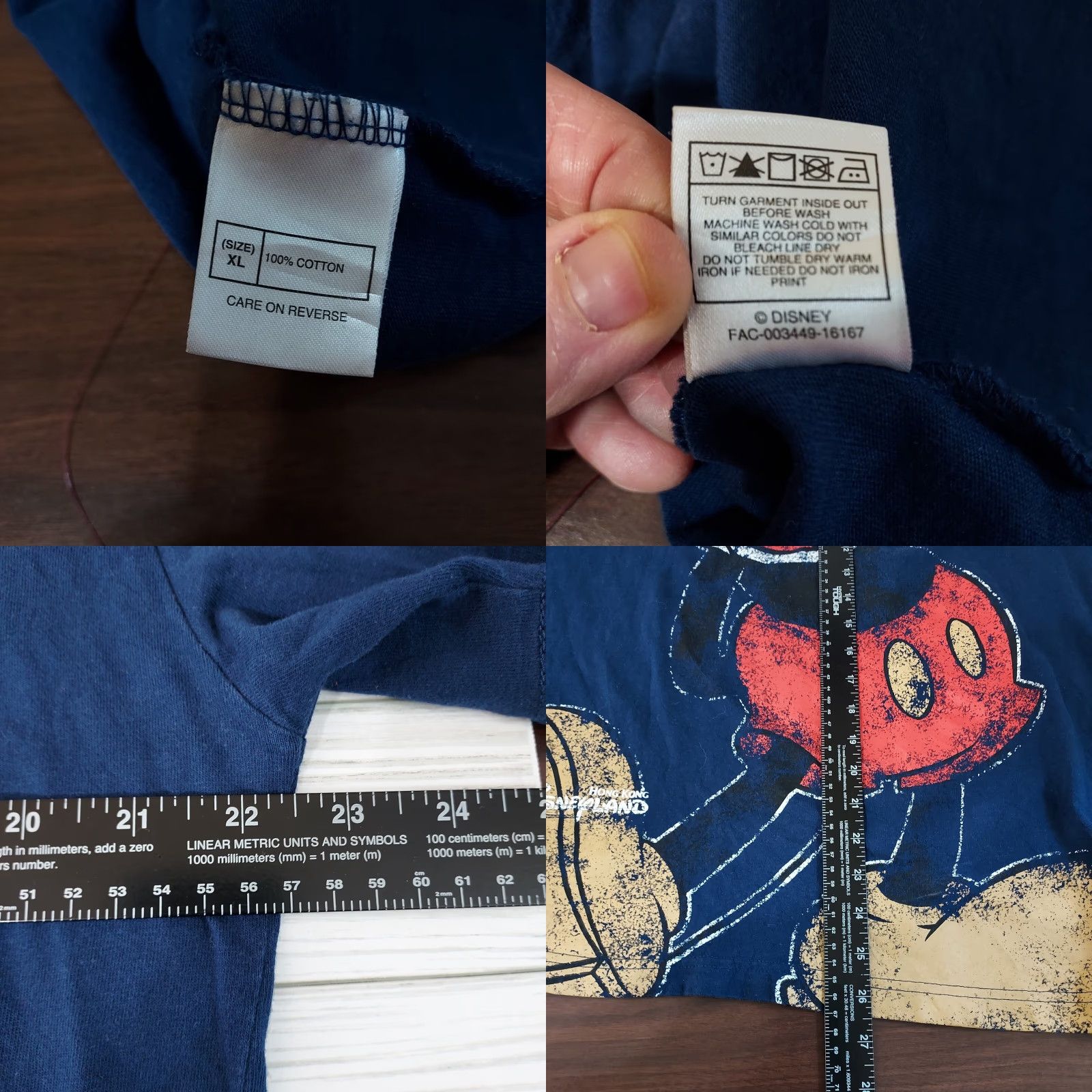 Disney VINTAGE Disney Mickey Mouse T-Shirt Jersey Blue 100% Cotton Women's XL EUC Spring Summer Hong Kong Disneyland Pattern Basic Shirt" Size XL / US 12-14 / IT 48-50 - 8 Thumbnail