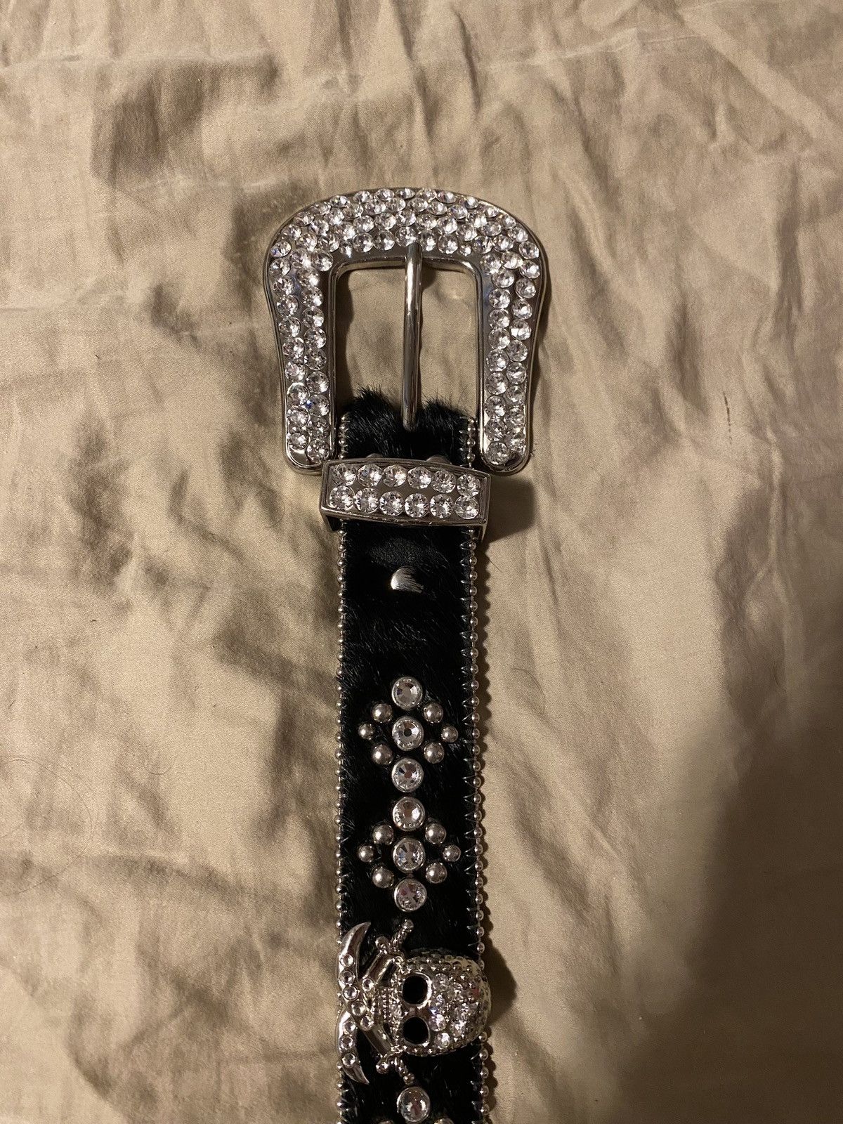 B.B. Simon BB SIMON DEADSTOCK PONY FUR SKULL BELT Size 38 - 2 Thumbnail