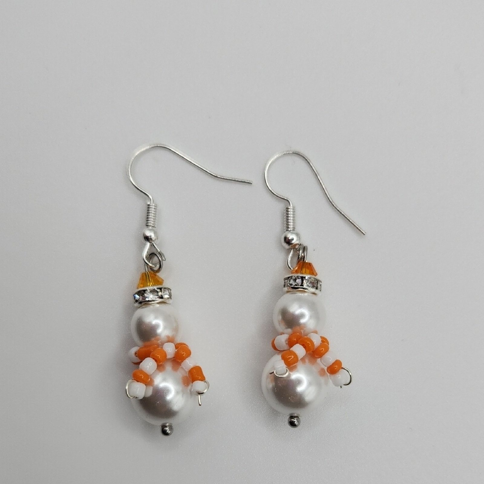 Other Chic White and Orange Beaded Snowman Earrings with Crystals Size ONE SIZE - 2 Thumbnail