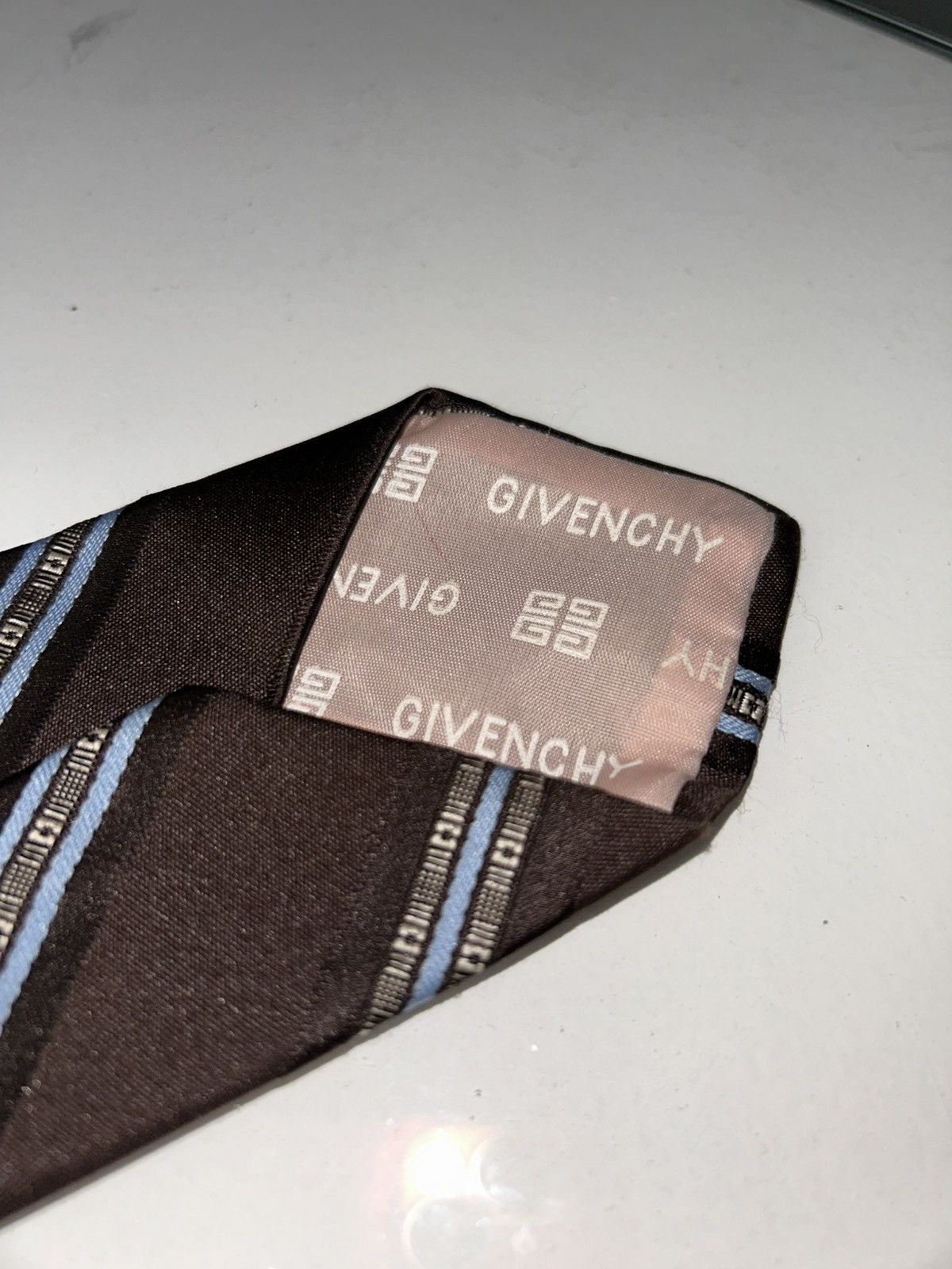 Givenchy Givenchy Brown and Blue Striped Neck Tie Size ONE SIZE - 5 Thumbnail